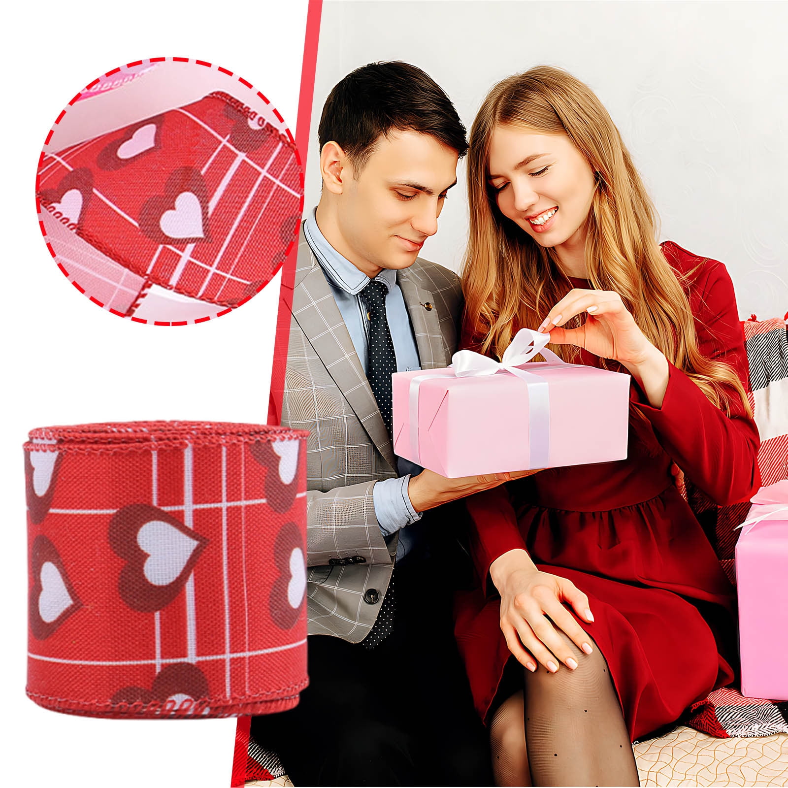 Wzzjkit Valentine Wired Ribbon Heart Love Themed Fabric Ribbons for Gifts Wrapping Crafts Wreath Bow Decorations C - Image 6