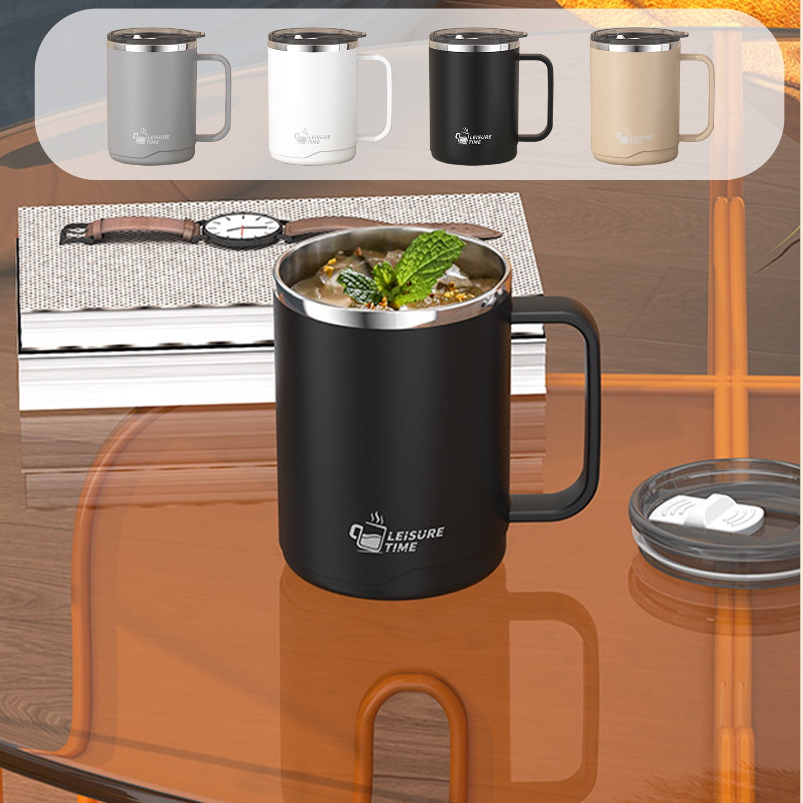 Insulated Coffee Mug with Handle & Lid - 17oz Stainless Steel Travel Tumbler, Double Wall Vacuum (Black) by PALIFEUR 01_【Limited Edition】 2026 New Model Smart Coffee Mug - Image 1