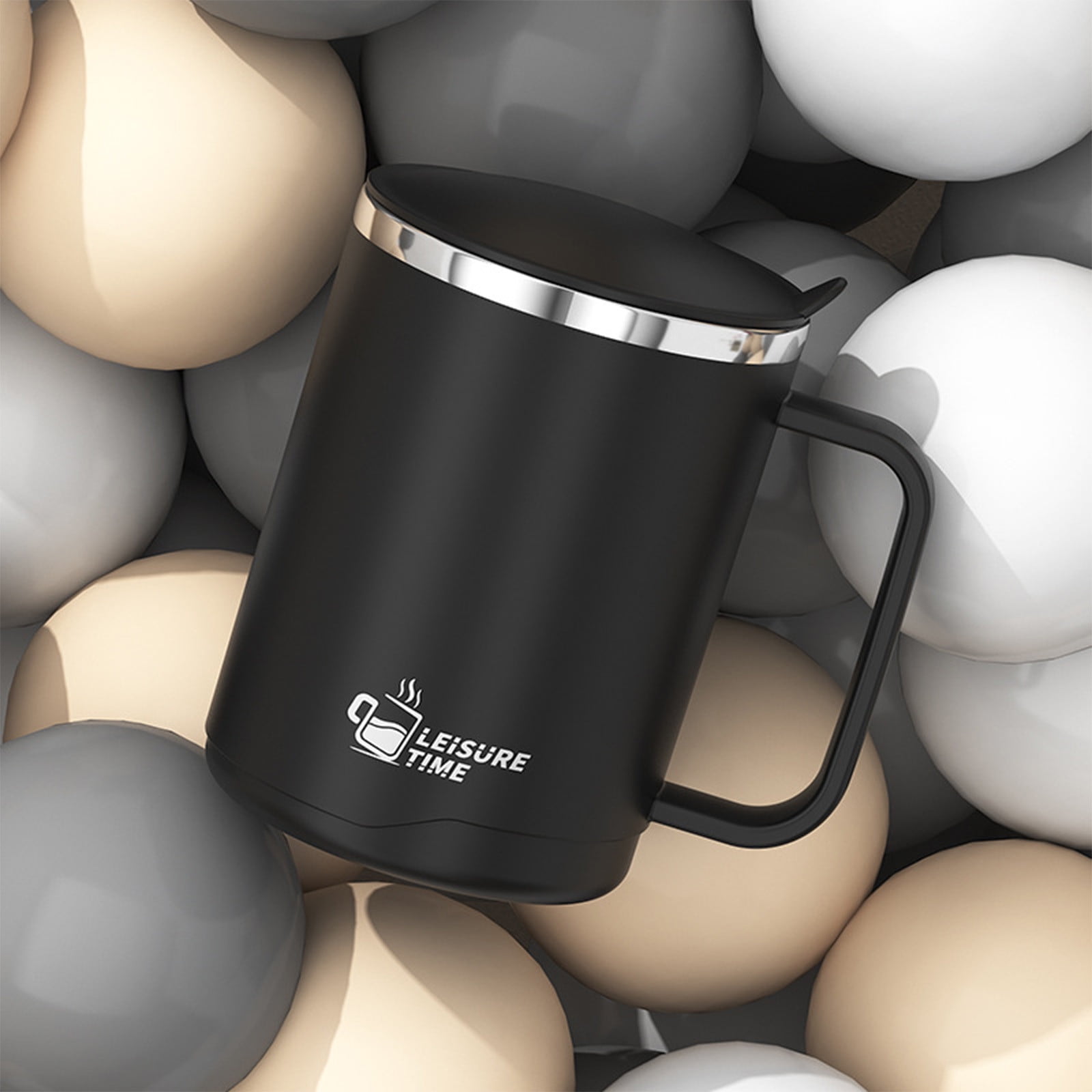 Insulated Coffee Mug with Handle & Lid - 17oz Stainless Steel Travel Tumbler, Double Wall Vacuum (Black) by PALIFEUR 01_【Limited Edition】 2026 New Model Smart Coffee Mug - Image 5