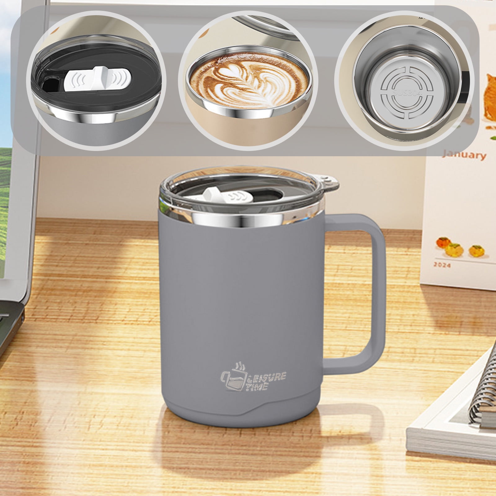 Insulated Coffee Mug with Handle & Lid - 17oz Stainless Steel Travel Tumbler, Double Wall Vacuum (Black) by PALIFEUR 02_【Limited Time Offer】 Upgraded Double-Wall Insulated Coffee Mug - Image 5