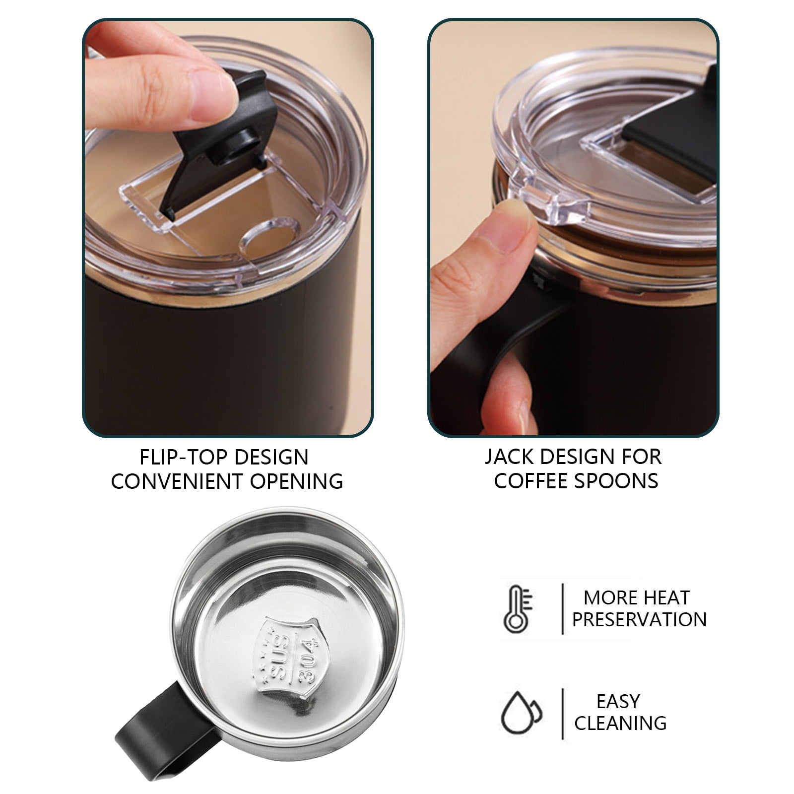 Insulated Coffee Mug with Handle & Lid - 17oz Stainless Steel Travel Tumbler, Double Wall Vacuum (Black) by PALIFEUR 10_【XL Capacity】 17oz Large Capacity Coffee Mug - Image 8