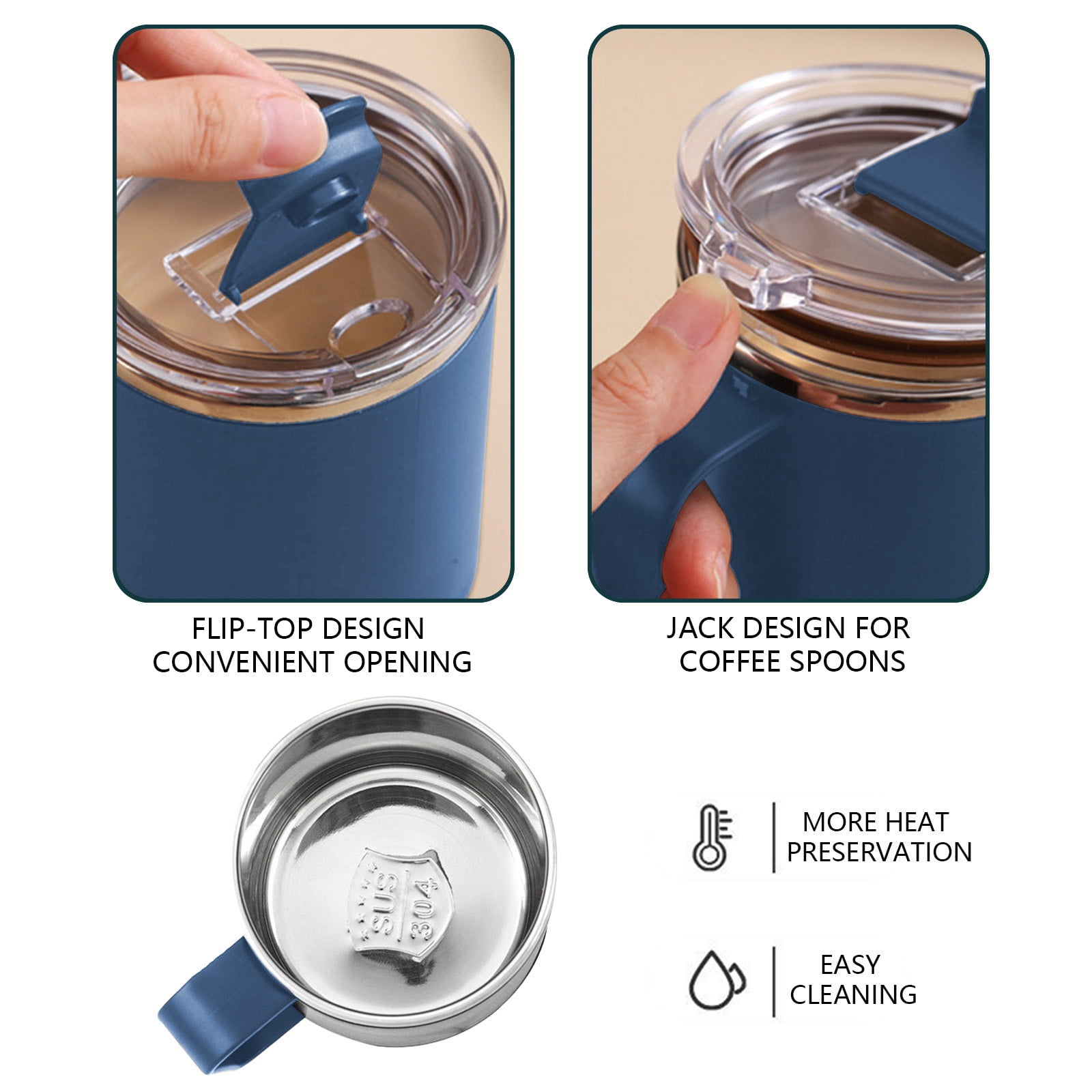 Insulated Coffee Mug with Handle & Lid - 17oz Stainless Steel Travel Tumbler, Double Wall Vacuum (Black) by PALIFEUR 12_【Travel Must-Have】 Car Cup Holder Leak-Proof Coffee Tumbler - Image 6