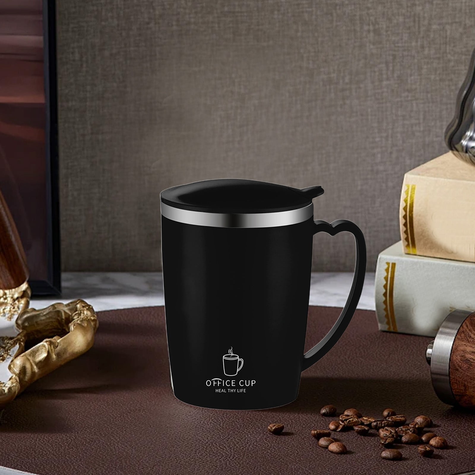 Insulated Coffee Mug with Handle & Lid - 17oz Stainless Steel Travel Tumbler, Double Wall Vacuum (Black) by PALIFEUR 18_【Birthday Gift】 Custom Engraved Coffee Mug - Image 2