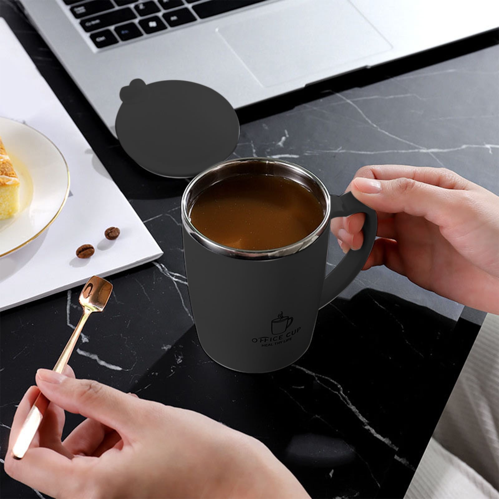 Insulated Coffee Mug with Handle & Lid - 17oz Stainless Steel Travel Tumbler, Double Wall Vacuum (Black) by PALIFEUR 18_【Birthday Gift】 Custom Engraved Coffee Mug - Image 5