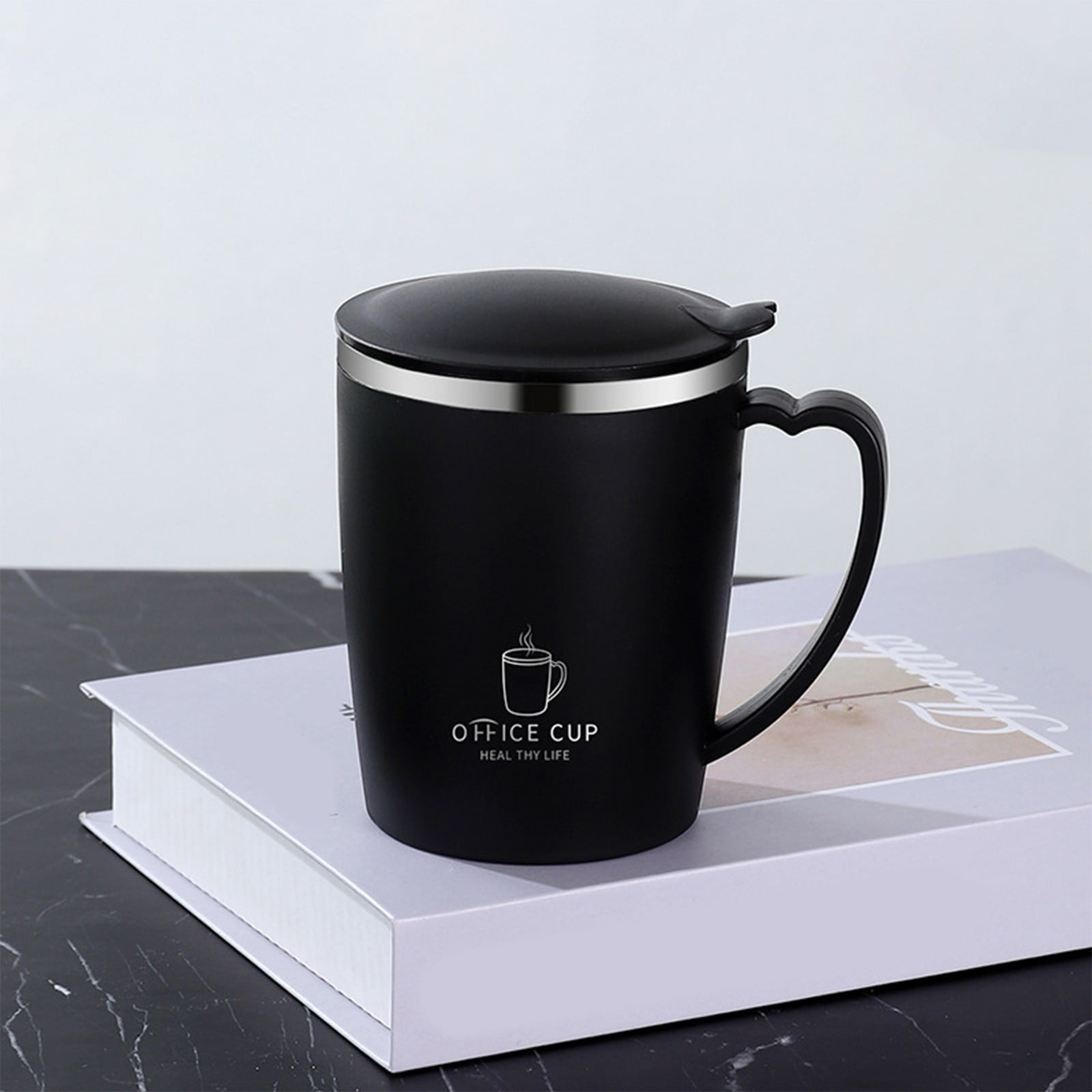 Insulated Coffee Mug with Handle & Lid - 17oz Stainless Steel Travel Tumbler, Double Wall Vacuum (Black) by PALIFEUR 18_【Birthday Gift】 Custom Engraved Coffee Mug - Image 6