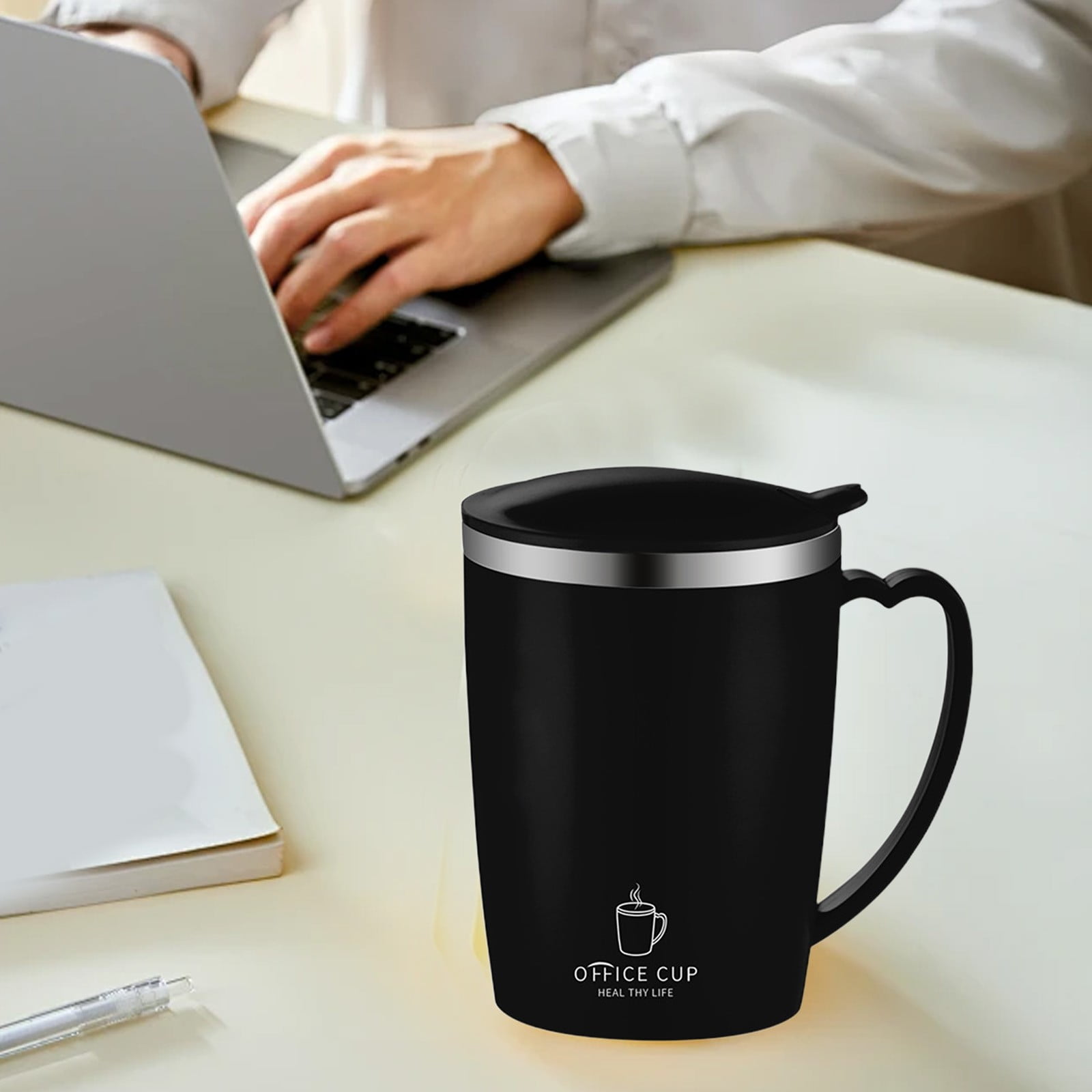 Insulated Coffee Mug with Handle & Lid - 17oz Stainless Steel Travel Tumbler, Double Wall Vacuum (Black) by PALIFEUR 18_【Birthday Gift】 Custom Engraved Coffee Mug - Image 7