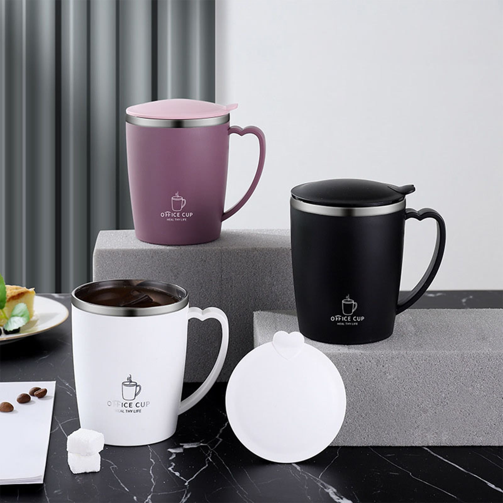 Insulated Coffee Mug with Handle & Lid - 17oz Stainless Steel Travel Tumbler, Double Wall Vacuum (Black) by PALIFEUR 19_【Corporate Gifts】 Company Logo Customized Coffee Cup - Image 1
