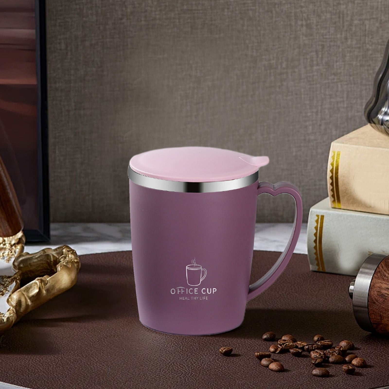 Insulated Coffee Mug with Handle & Lid - 17oz Stainless Steel Travel Tumbler, Double Wall Vacuum (Black) by PALIFEUR 19_【Corporate Gifts】 Company Logo Customized Coffee Cup - Image 2