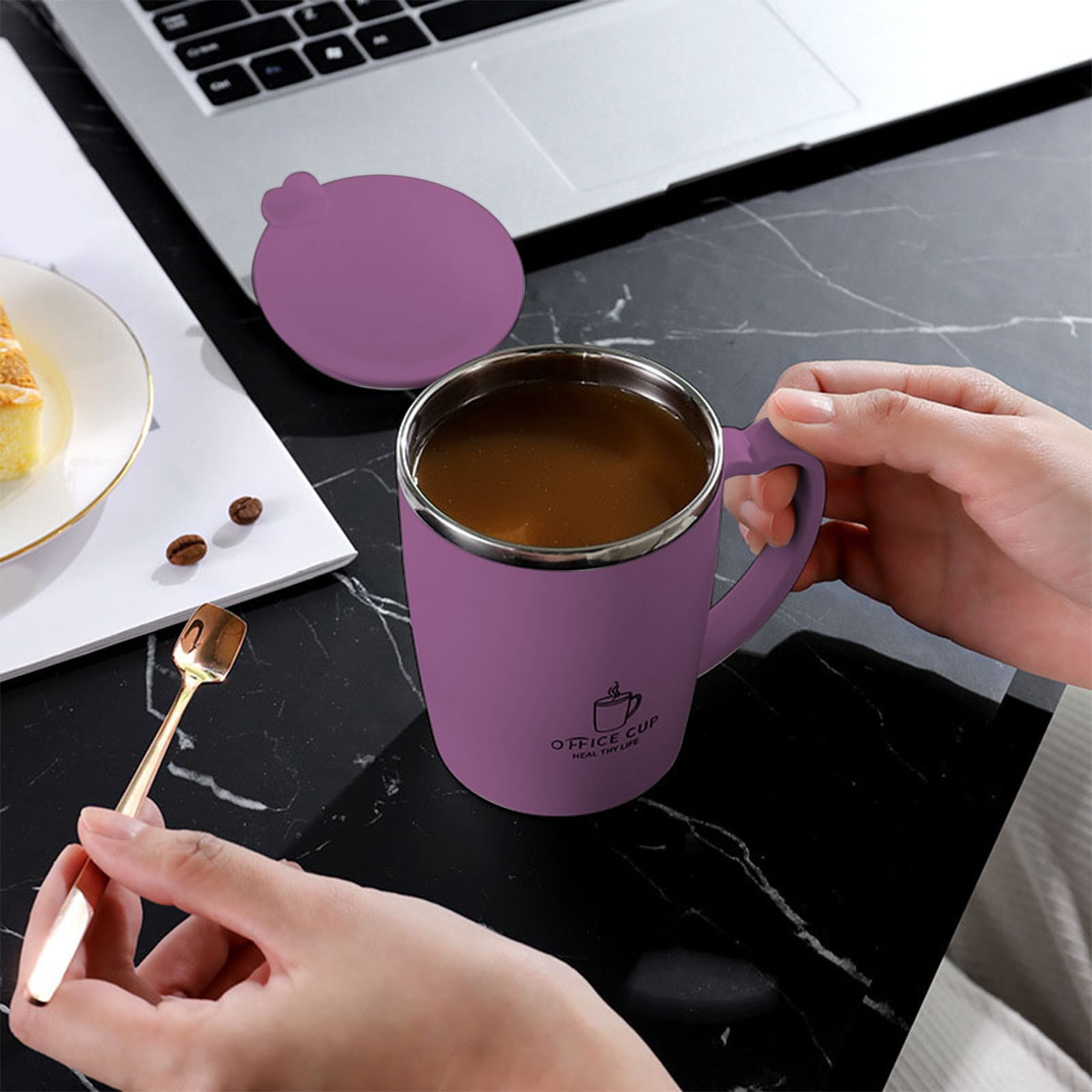 Insulated Coffee Mug with Handle & Lid - 17oz Stainless Steel Travel Tumbler, Double Wall Vacuum (Black) by PALIFEUR 19_【Corporate Gifts】 Company Logo Customized Coffee Cup - Image 5