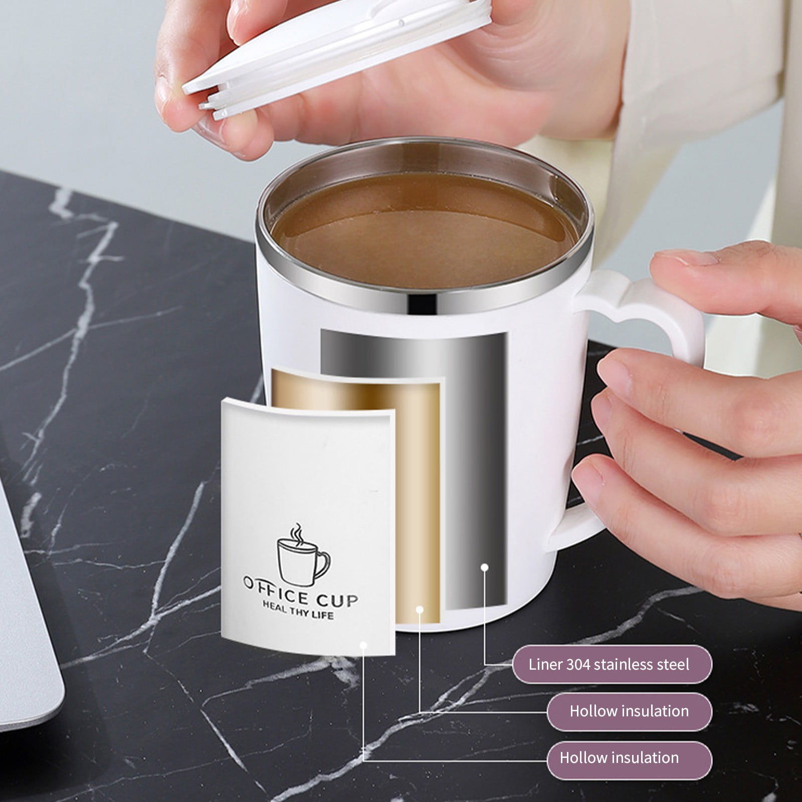 Insulated Coffee Mug with Handle & Lid - 17oz Stainless Steel Travel Tumbler, Double Wall Vacuum (Black) by PALIFEUR 20_【Couple Set】 Matching Pair Coffee Mug Set - Image 7