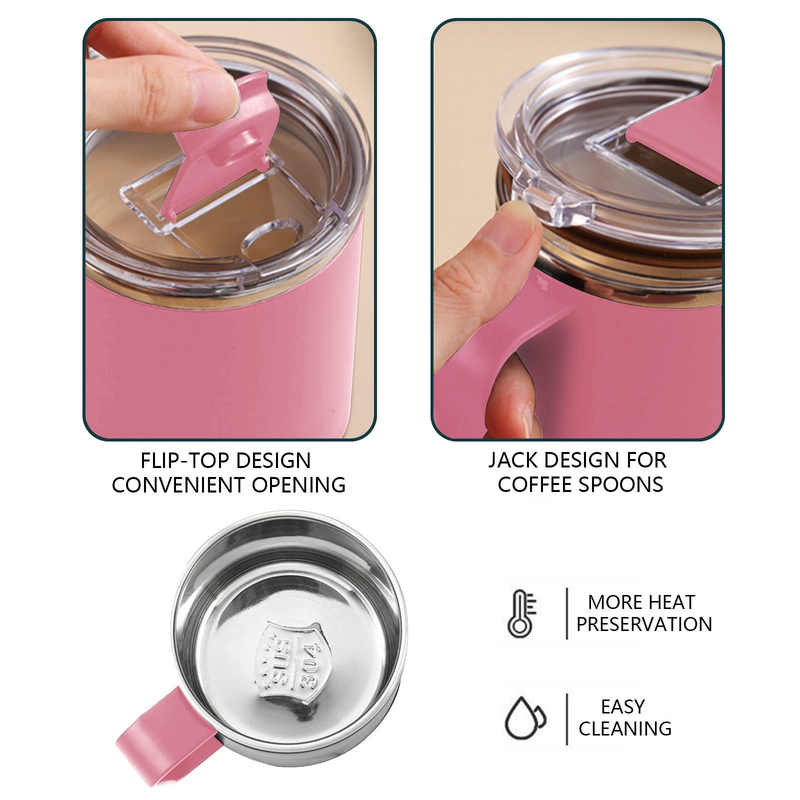Tyidzon Insulated Coffee Mug, 20oz Stainless Steel Tumbler with Slider Lid Travel Coffee Cups with Handle for Camping Office Home, Blue ZF_#Pink - Image 5