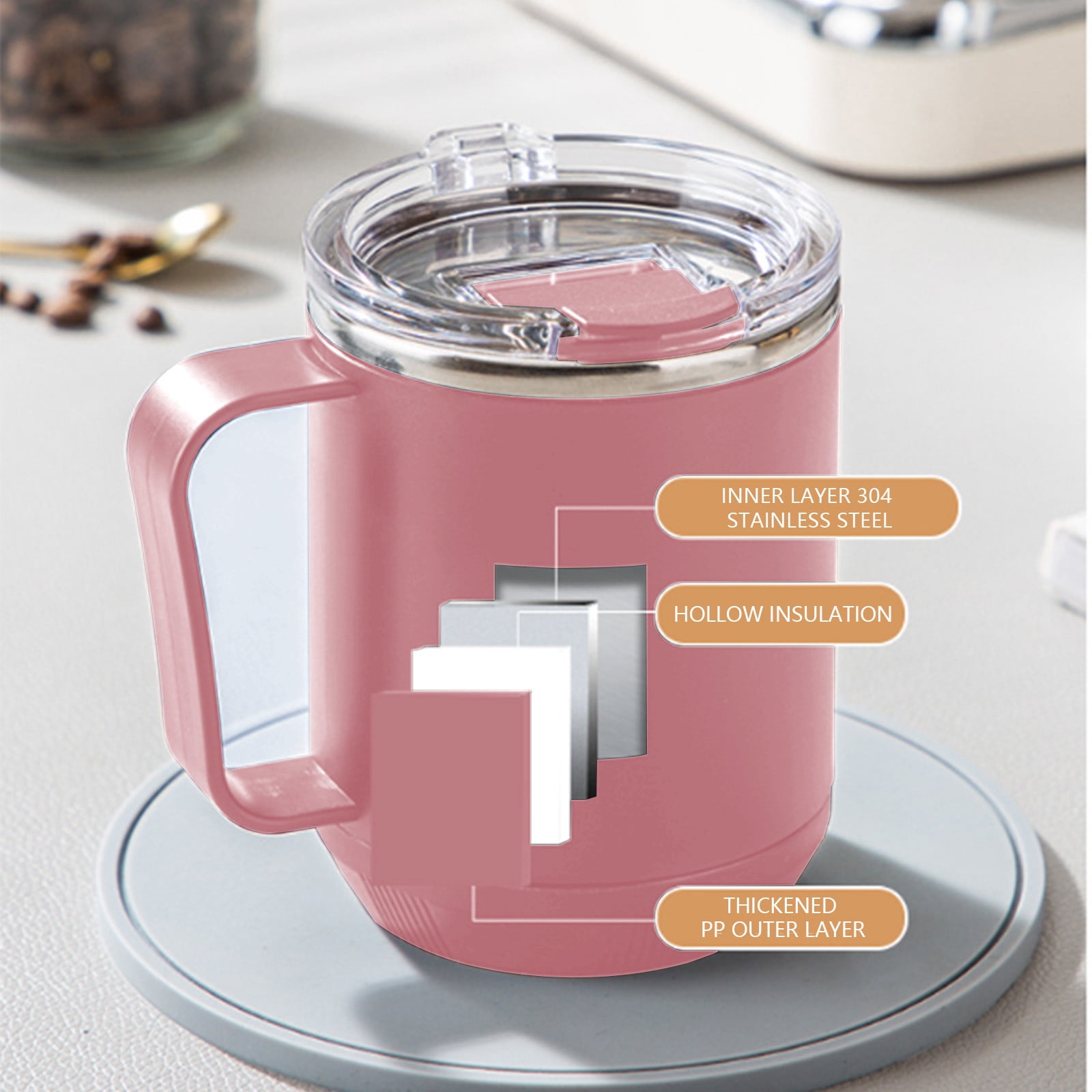 Tyidzon Insulated Coffee Mug, 20oz Stainless Steel Tumbler with Slider Lid Travel Coffee Cups with Handle for Camping Office Home, Blue ZF_#Pink - Image 6