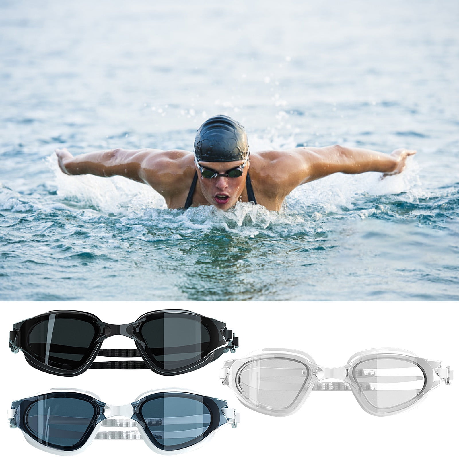Large Frame Swim Goggles for Adults - Electroplated Anti-Fog HD Myopia Swimming Goggles with Adjustable Nose Cover, Leak-Proof Seal for Men & Women, Pool & Open Water by PALIFEUR 15_Anti-Glare Swimming Goggles Adult_BU - Image 1