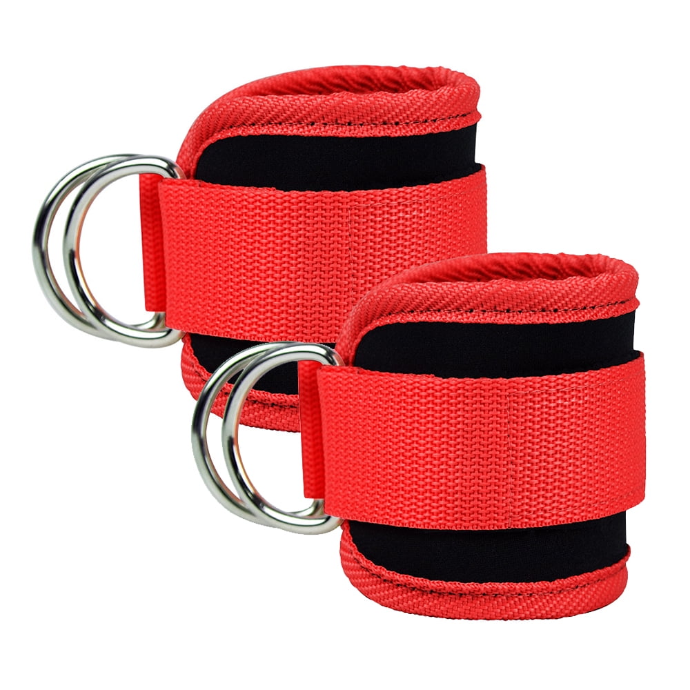 Billbianc Adjustable Polyester Ankle Straps for Cable Machine Kickbacks (2 Pack) Red - Image 1