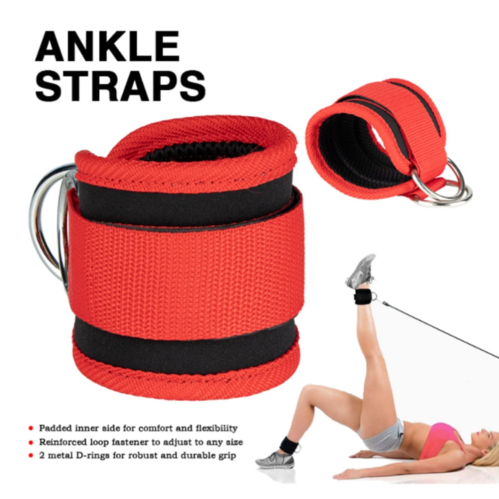 Billbianc Adjustable Polyester Ankle Straps for Cable Machine Kickbacks (2 Pack) Red - Image 3