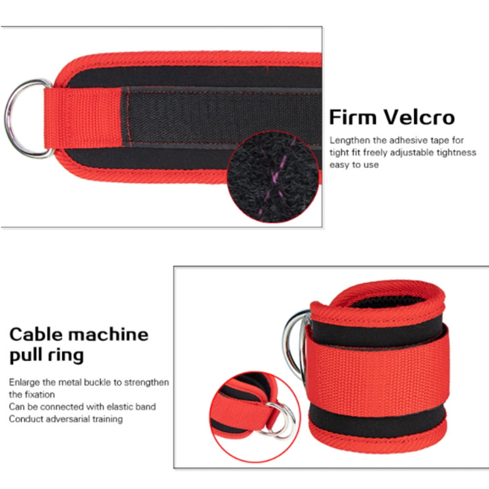 Billbianc Adjustable Polyester Ankle Straps for Cable Machine Kickbacks (2 Pack) Red - Image 4