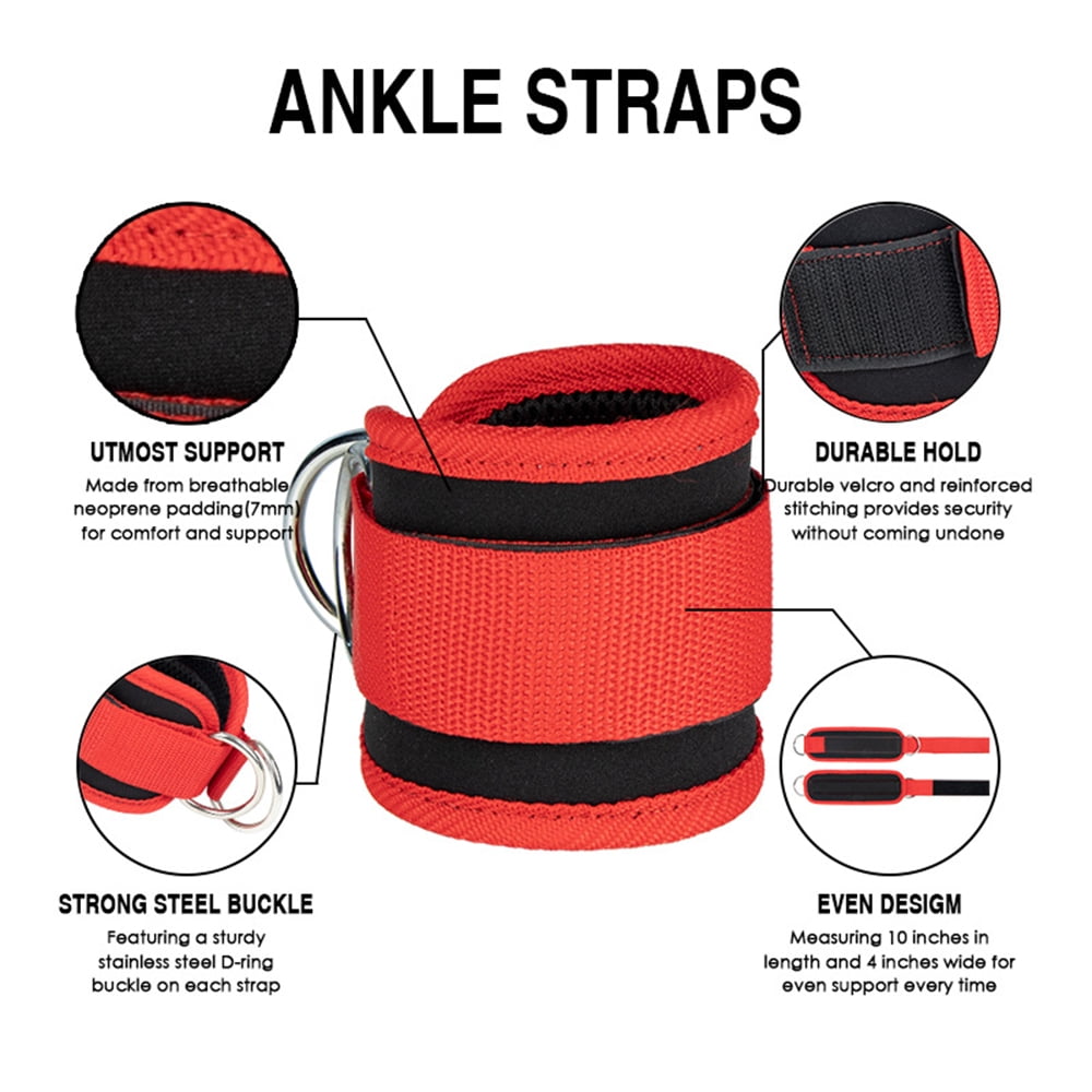 Billbianc Adjustable Polyester Ankle Straps for Cable Machine Kickbacks (2 Pack) Red - Image 5