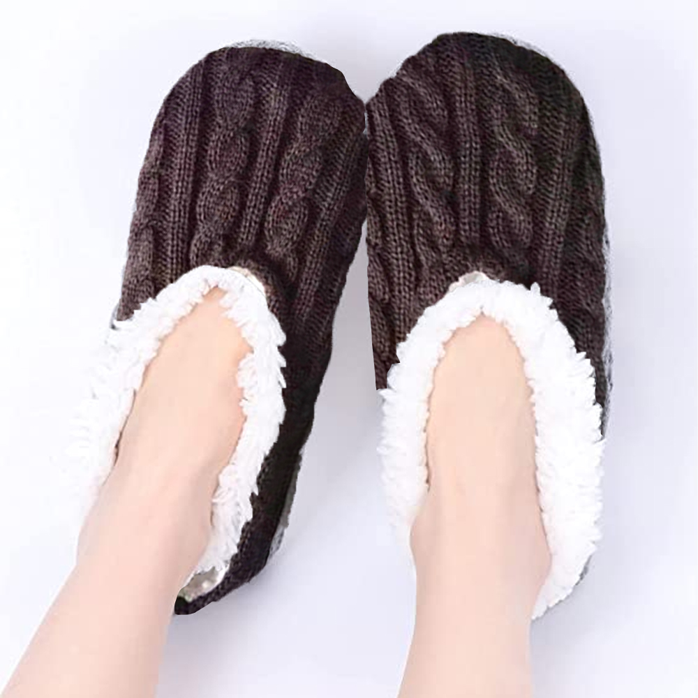 1Pairs Womens Thick & Warm Slipper Socks with Non Slip Grippers - House Socks,light pink dark grey - Image 4