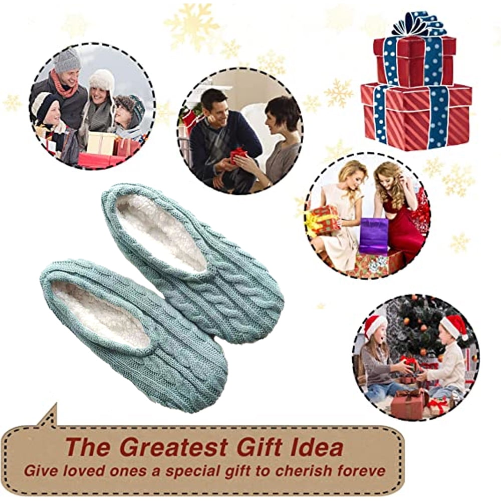 1Pairs Womens Thick & Warm Slipper Socks with Non Slip Grippers - House Socks,light pink light blue - Image 5