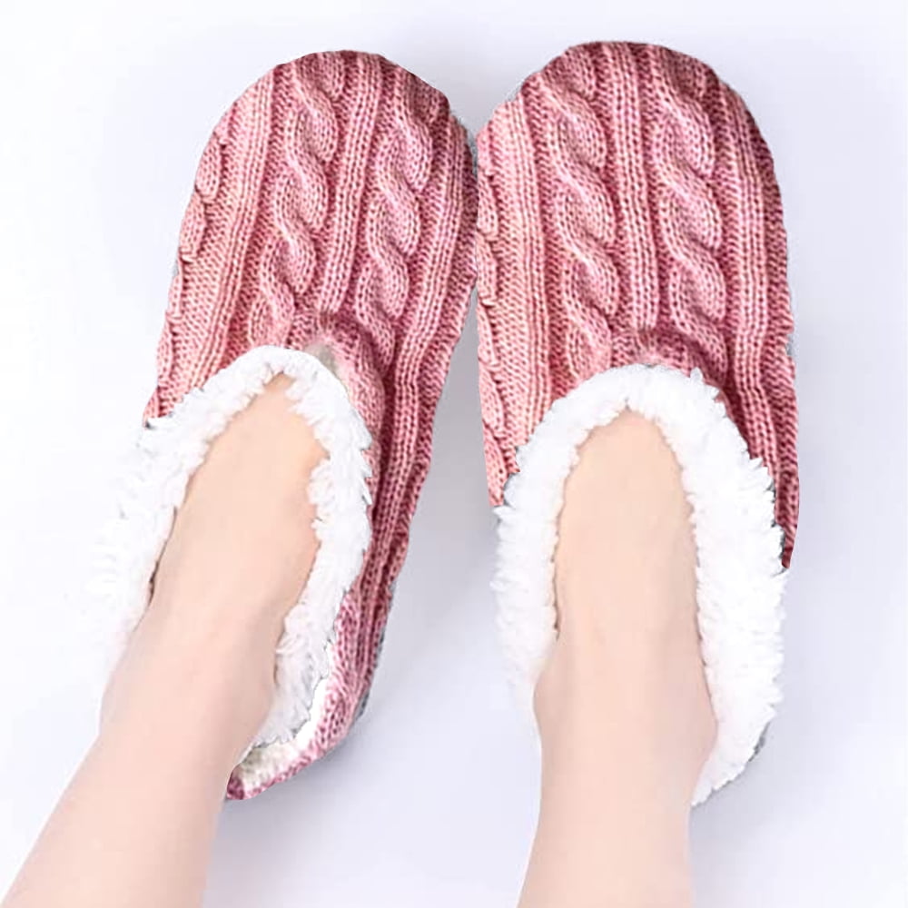 1Pairs Womens Thick & Warm Slipper Socks with Non Slip Grippers - House Socks light pink - Image 4