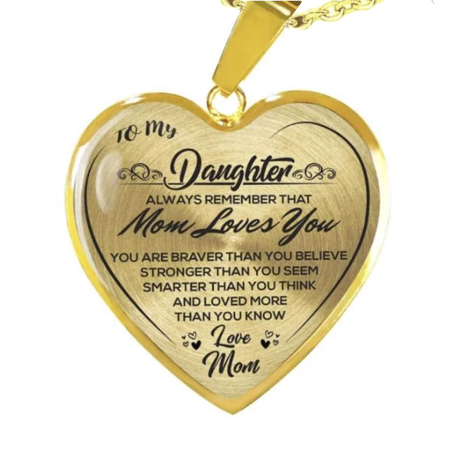 clearance under $5 LSLJS To My Daughter Stainless Steel Necklace Heart Lettering Peach Heart Pendant Necklace Jewelry Gifts for Daughter Gold - Image 1
