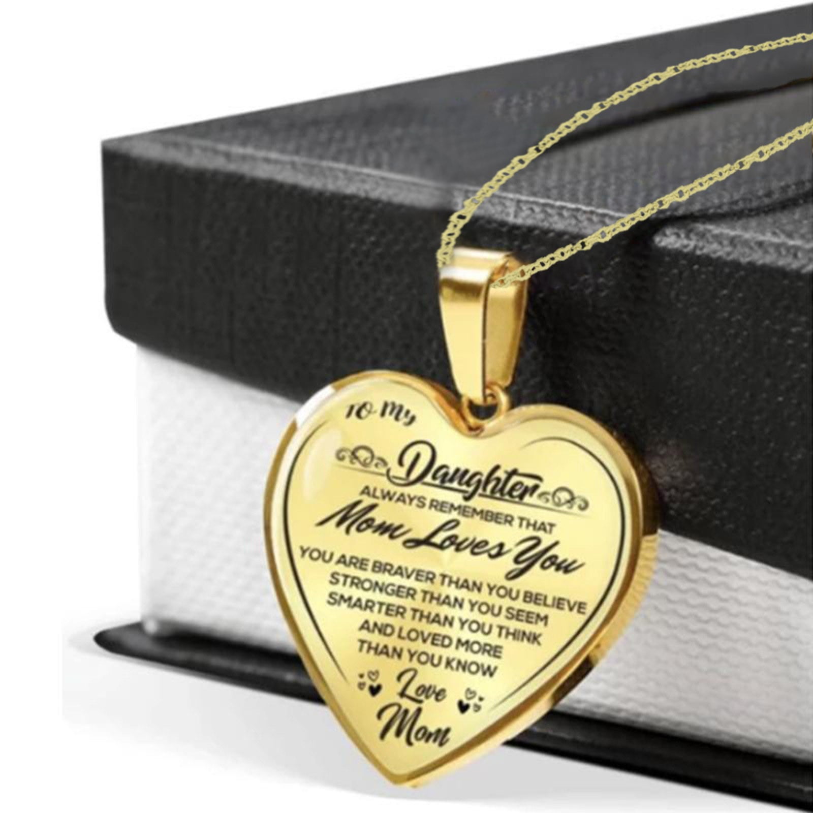 clearance under $5 LSLJS To My Daughter Stainless Steel Necklace Heart Lettering Peach Heart Pendant Necklace Jewelry Gifts for Daughter Gold - Image 3