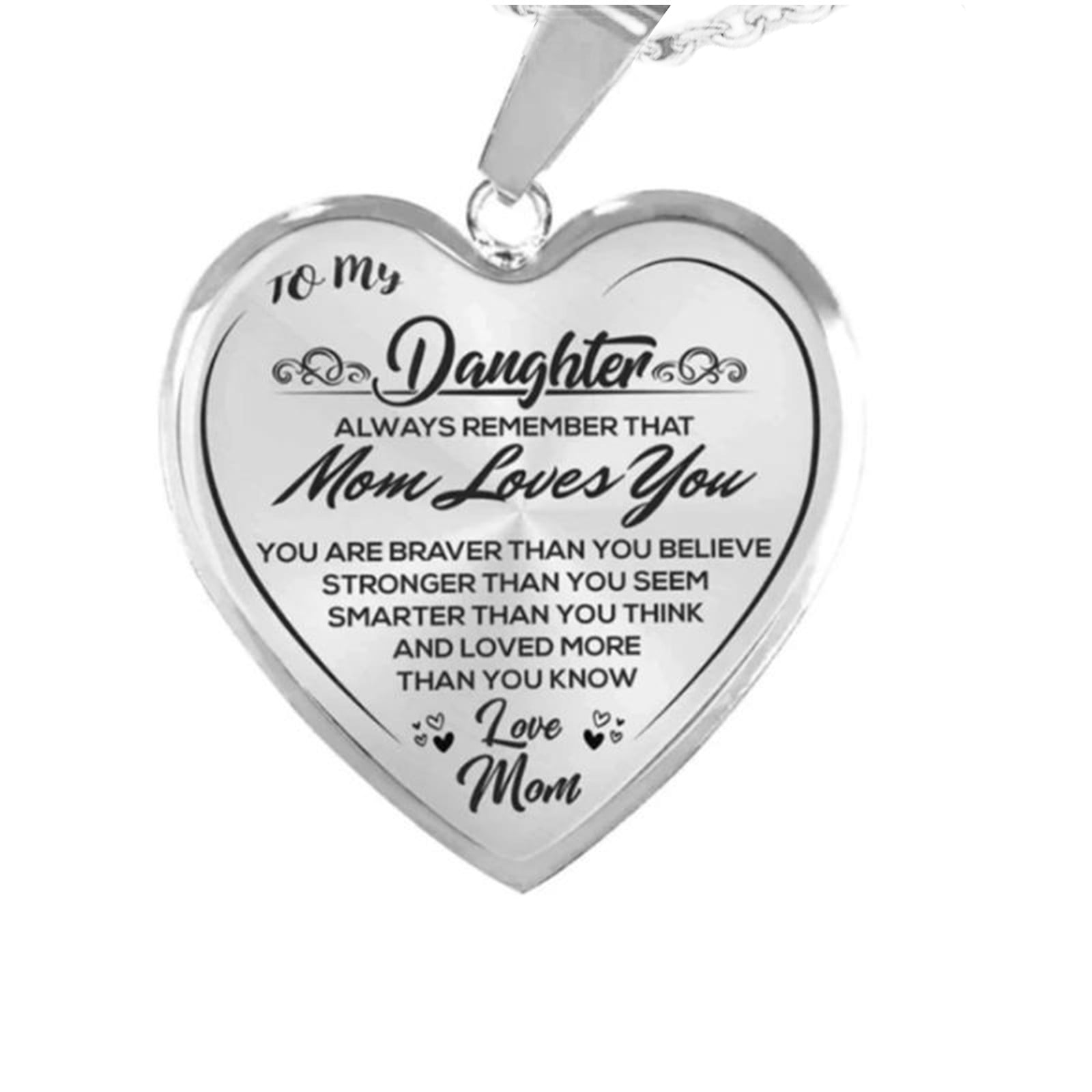 clearance under $5 LSLJS To My Daughter Stainless Steel Necklace Heart Lettering Peach Heart Pendant Necklace Jewelry Gifts for Daughter Silver - Image 1