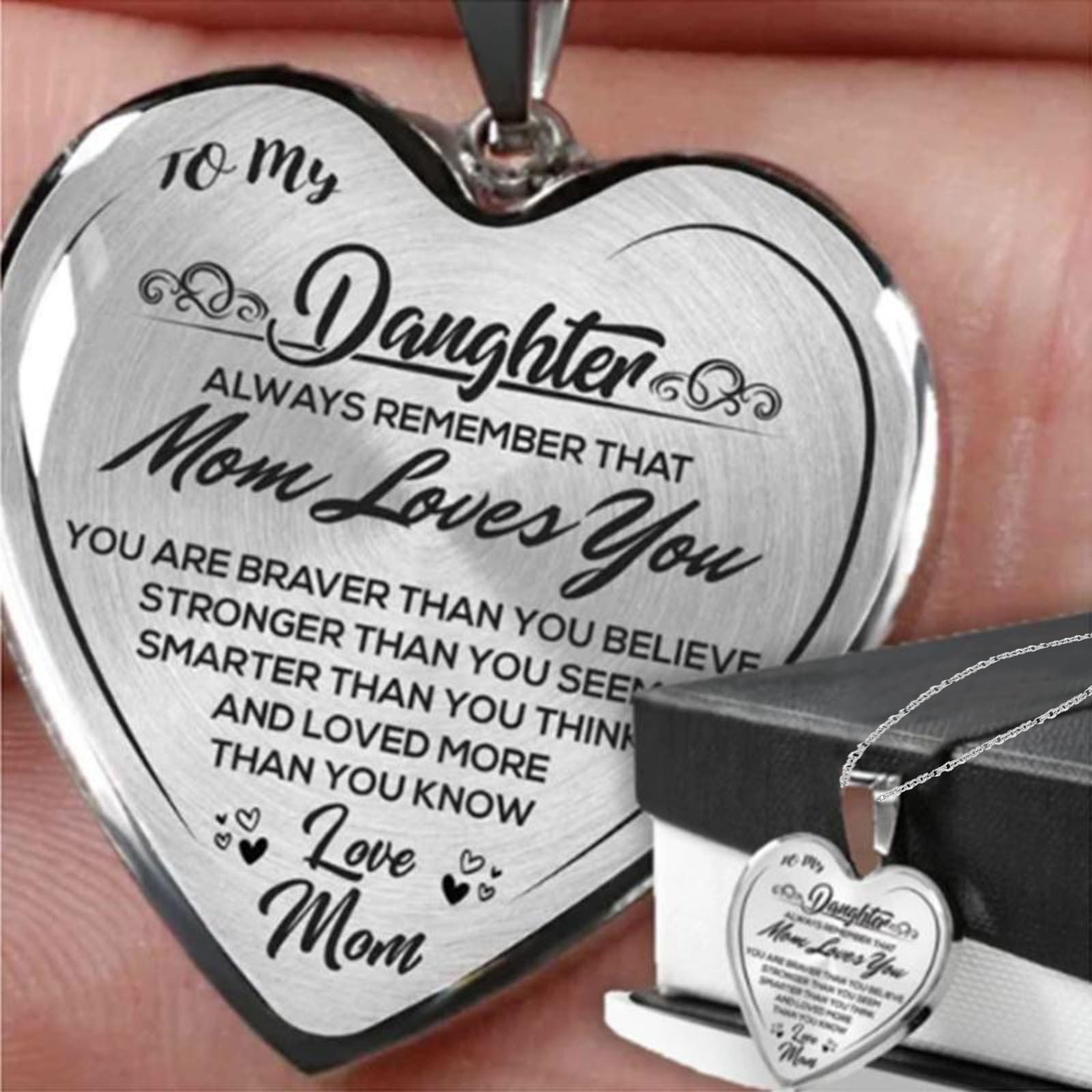 clearance under $5 LSLJS To My Daughter Stainless Steel Necklace Heart Lettering Peach Heart Pendant Necklace Jewelry Gifts for Daughter Silver - Image 3