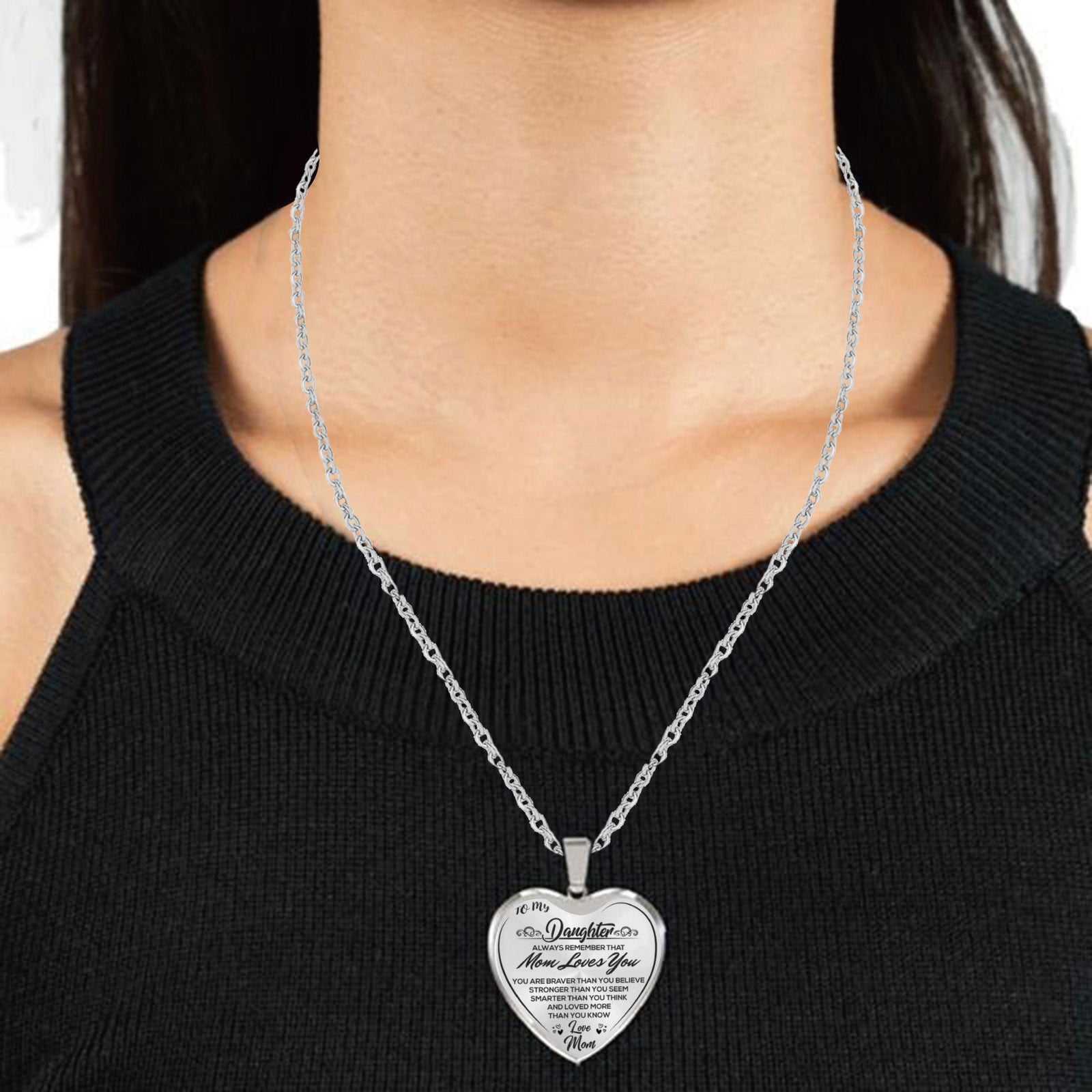 clearance under $5 LSLJS To My Daughter Stainless Steel Necklace Heart Lettering Peach Heart Pendant Necklace Jewelry Gifts for Daughter Silver - Image 4