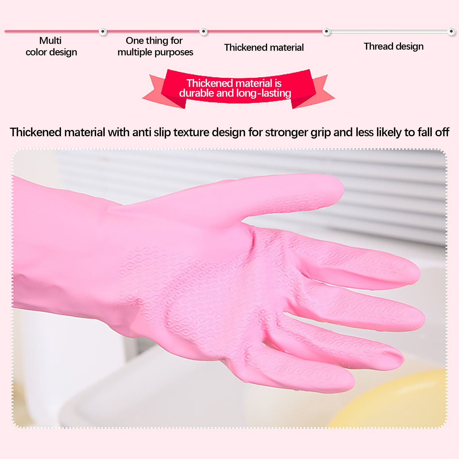 LSLJS Rubber Gloves, Cleaning Gloves, Dishwashing Gloves, Kitchen Gloves for Washing Dishes, Household Reusable Gloves for Cleaning, Dishwasher Safe Flower Print Dish Gloves Medium Pink On Clearance M ABlue-plush - Image 6