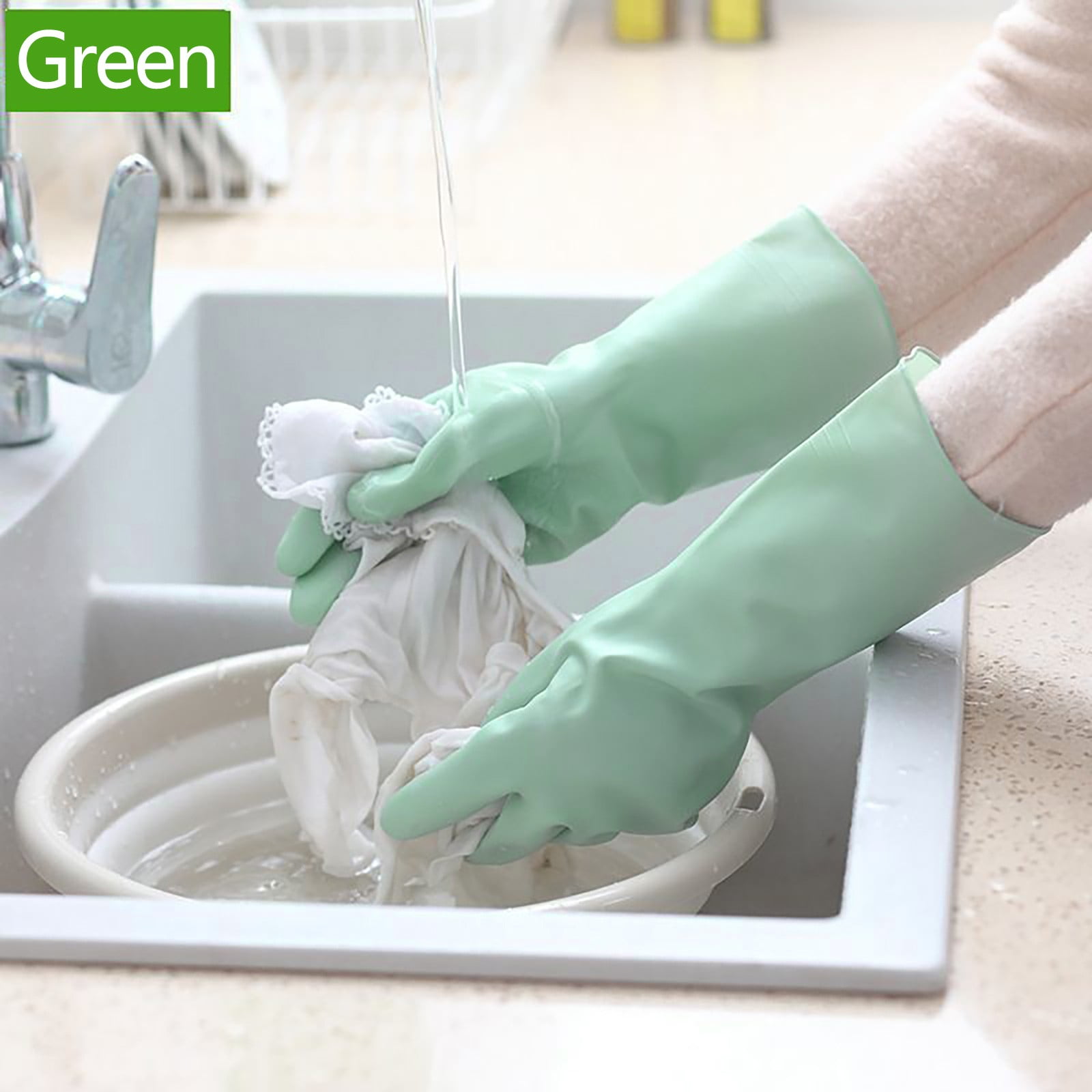 LSLJS Rubber Gloves, Cleaning Gloves, Dishwashing Gloves, Kitchen Gloves for Washing Dishes, Household Reusable Gloves for Cleaning, Dishwasher Safe Flower Print Dish Gloves Medium Pink On Clearance L Mint Green - Image 1