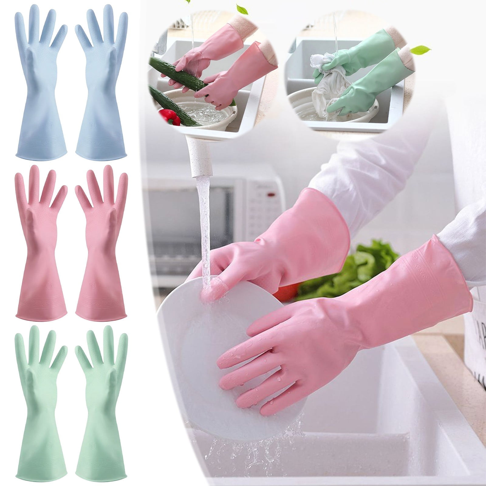 LSLJS Rubber Gloves, Cleaning Gloves, Dishwashing Gloves, Kitchen Gloves for Washing Dishes, Household Reusable Gloves for Cleaning, Dishwasher Safe Flower Print Dish Gloves Medium Pink On Clearance L Mint Green - Image 5