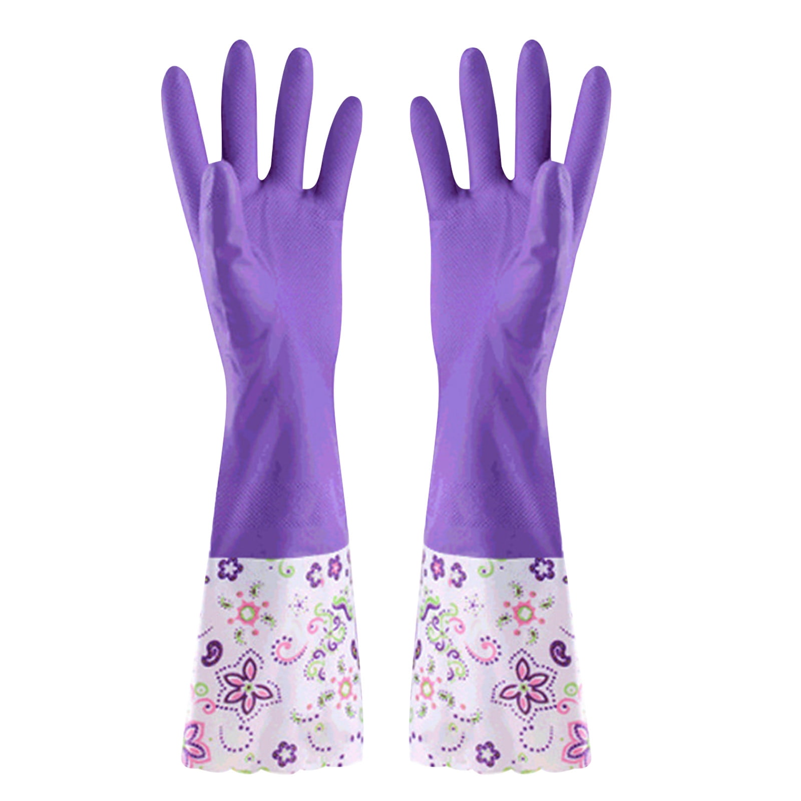 LSLJS Rubber Gloves, Cleaning Gloves, Dishwashing Gloves, Kitchen Gloves for Washing Dishes, Household Reusable Gloves for Cleaning, Dishwasher Safe Flower Print Dish Gloves Medium Pink On Clearance M Purple-PLush - Image 1