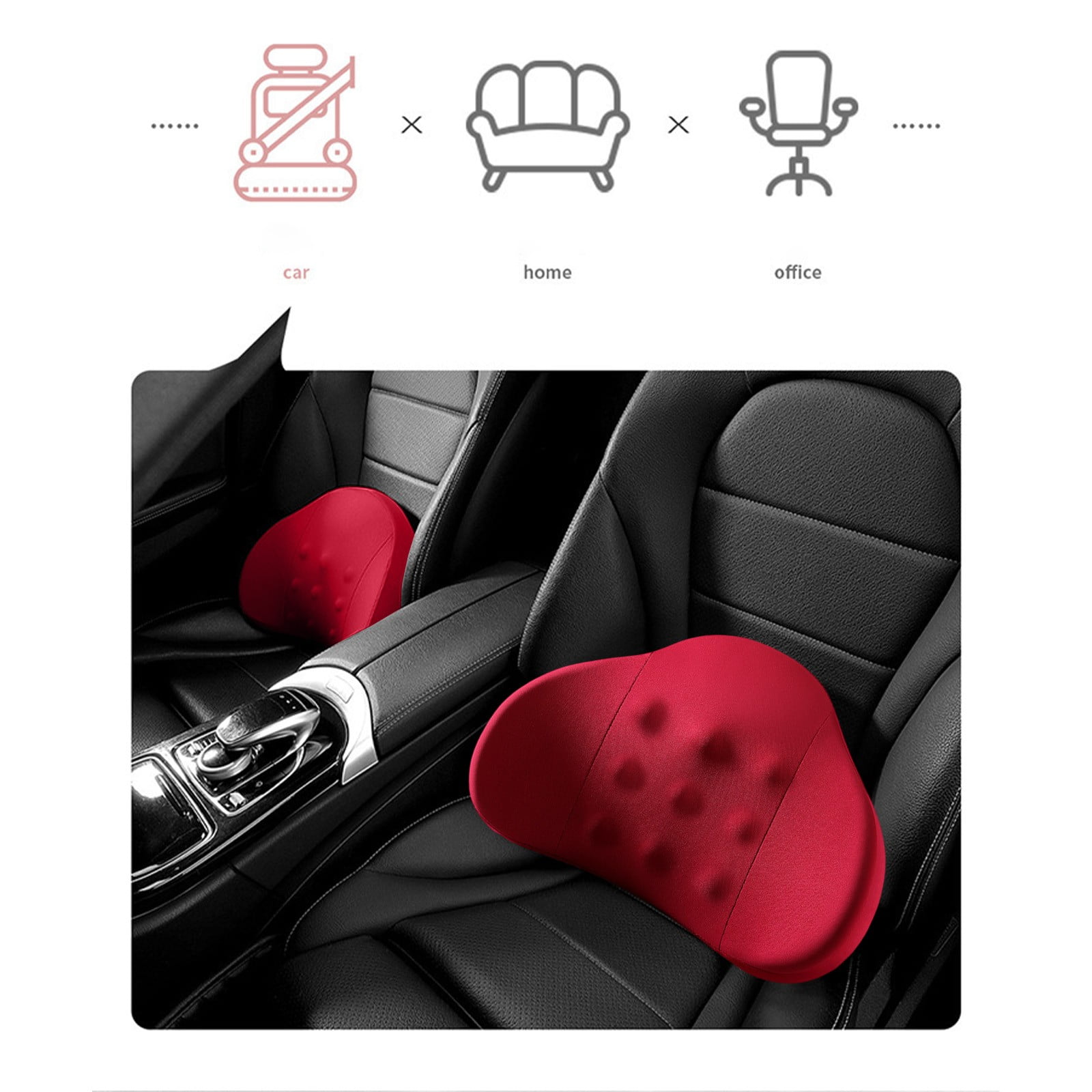 LSLJS Lumbar Cushion Memory Foam Lumbar Support Pillow for Car - Mid/Lower Back Support Cushion - for Car Seat, Office Chair, Car Lumbar Support Cute Car Pandas Lumbar Pillow Car Interior Supplies A-Red - Image 7