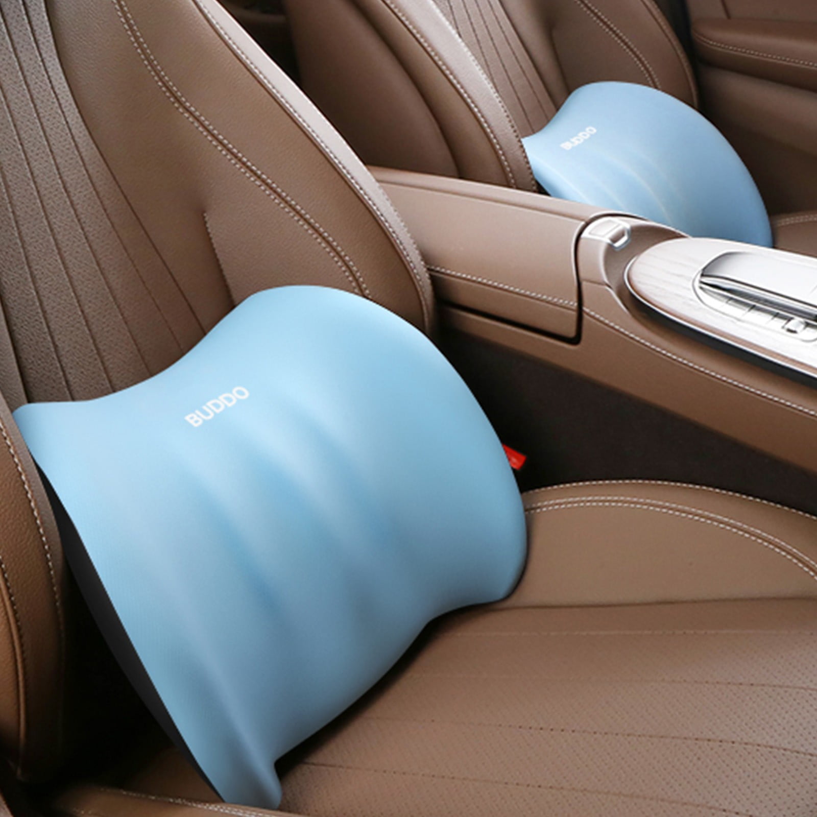 LSLJS Lumbar Cushion Memory Foam Lumbar Support Pillow for Car - Mid/Lower Back Support Cushion - for Car Seat, Office Chair, Car Lumbar Support Cute Car Pandas Lumbar Pillow Car Interior Supplies B-Light blue - Image 5