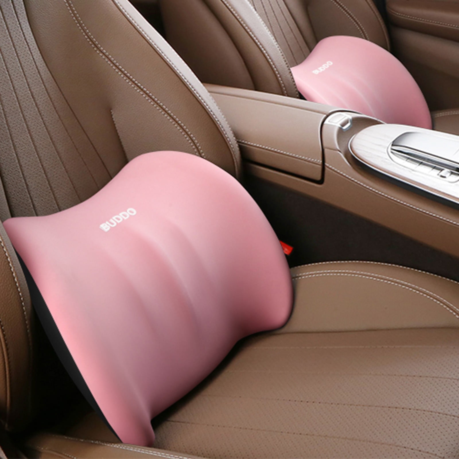 LSLJS Lumbar Cushion Memory Foam Lumbar Support Pillow for Car - Mid/Lower Back Support Cushion - for Car Seat, Office Chair, Car Lumbar Support Cute Car Pandas Lumbar Pillow Car Interior Supplies B-Pink - Image 5