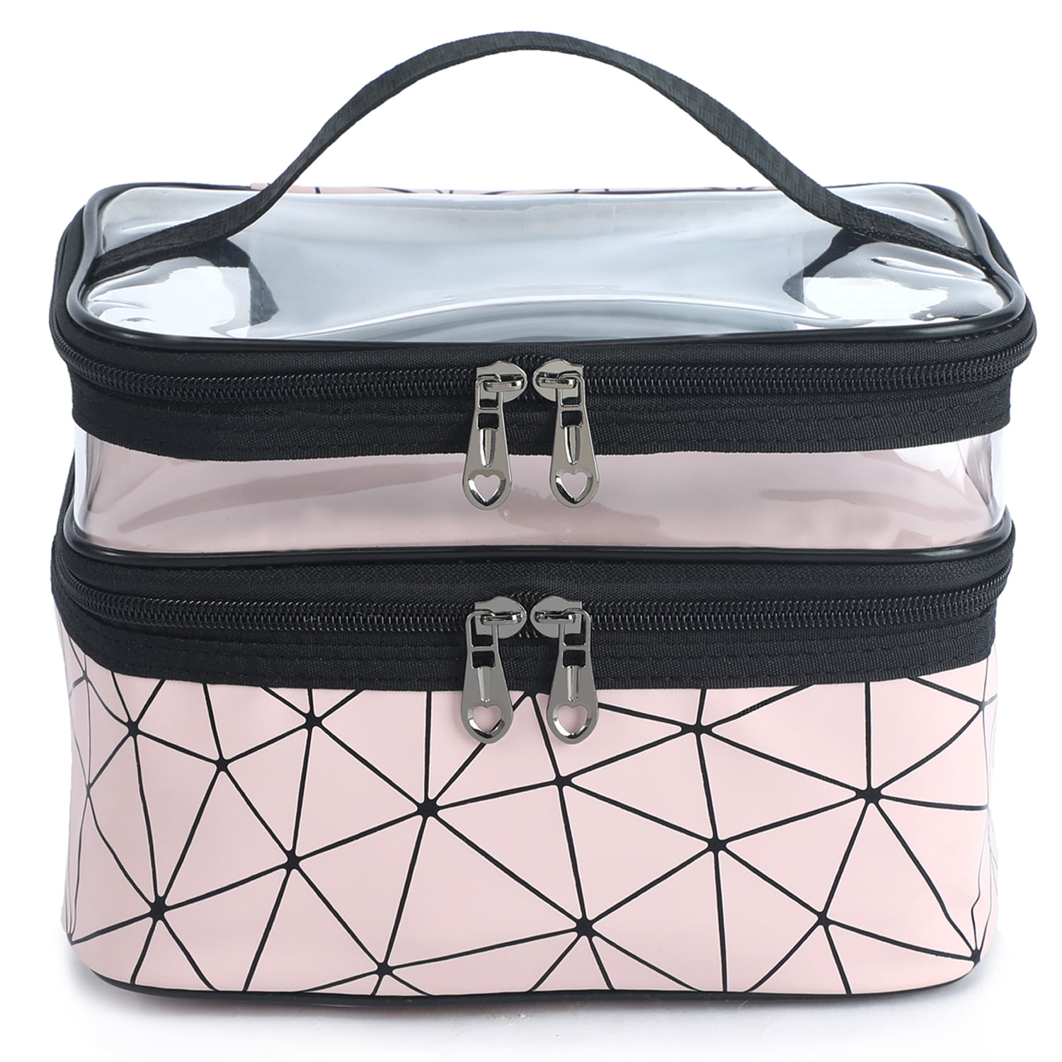 Meiyuuo Makeup Bag Cosmetic Bag Travelling Double Layer Make Up Bag Organizer Medium Case for Women Girls Reusable Toiletry Bags(Blue) Beige - Image 3