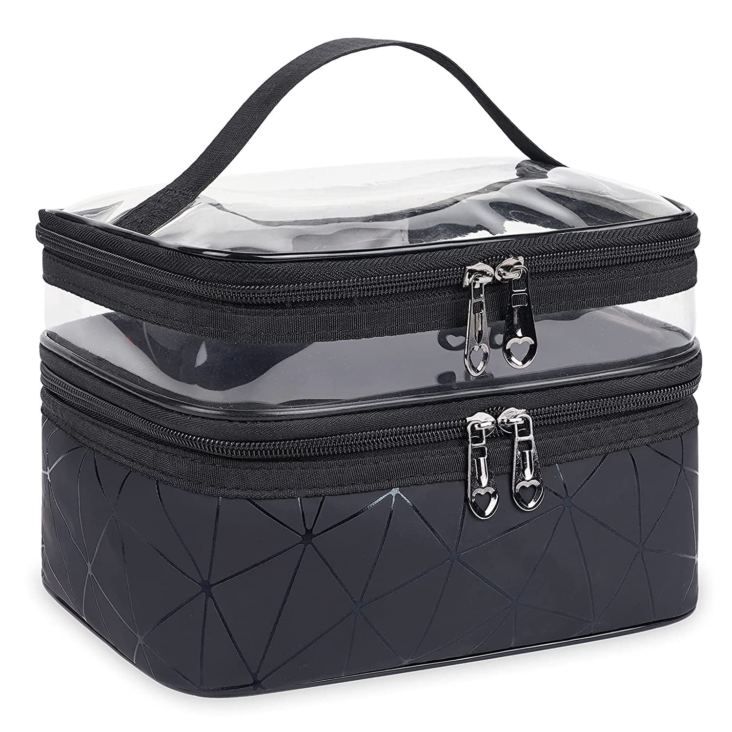 Meiyuuo Makeup Bag Cosmetic Bag Travelling Double Layer Make Up Bag Organizer Medium Case for Women Girls Reusable Toiletry Bags(Blue) Black - Image 7