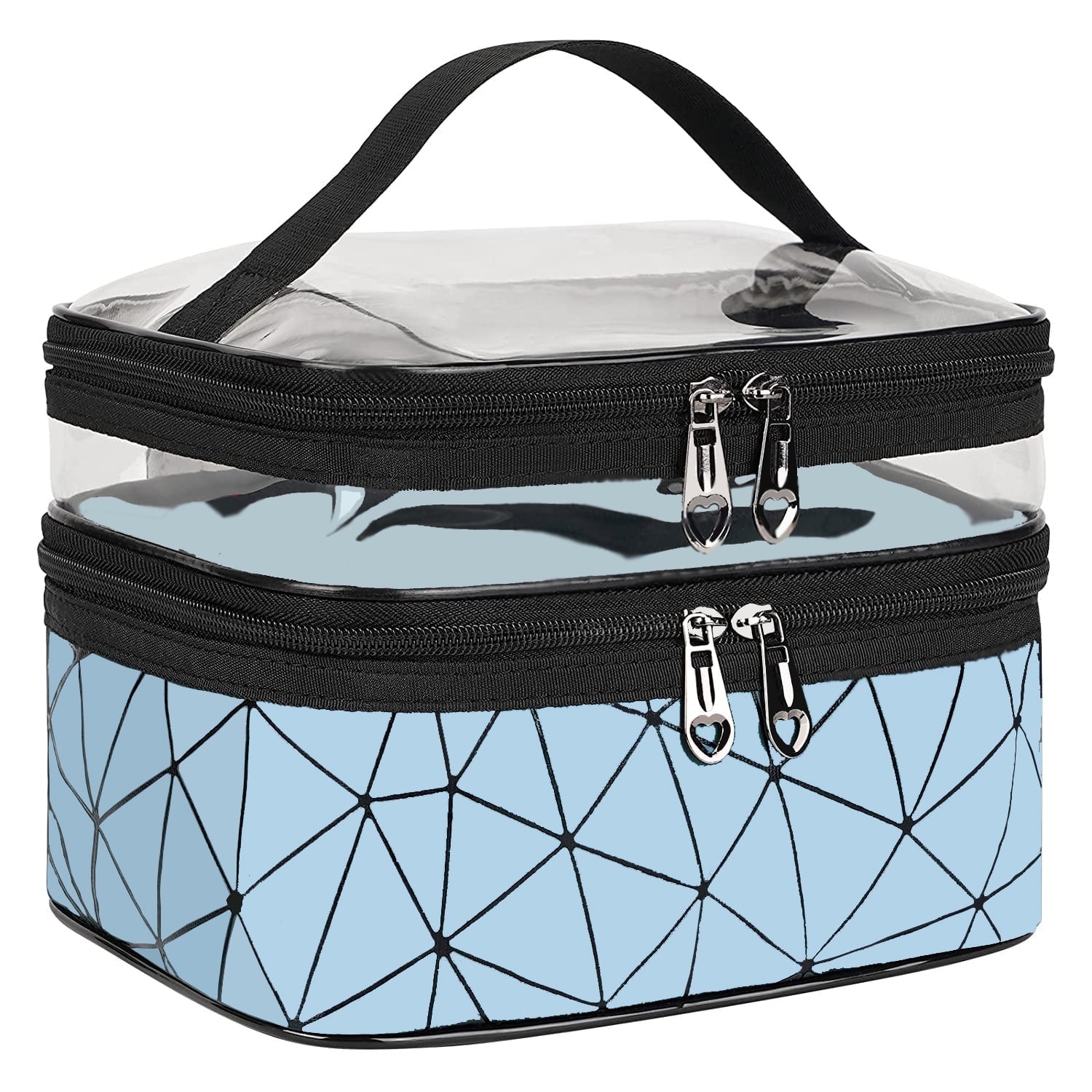 Meiyuuo Makeup Bag Cosmetic Bag Travelling Double Layer Make Up Bag Organizer Medium Case for Women Girls Reusable Toiletry Bags(Blue) Blue - Image 1