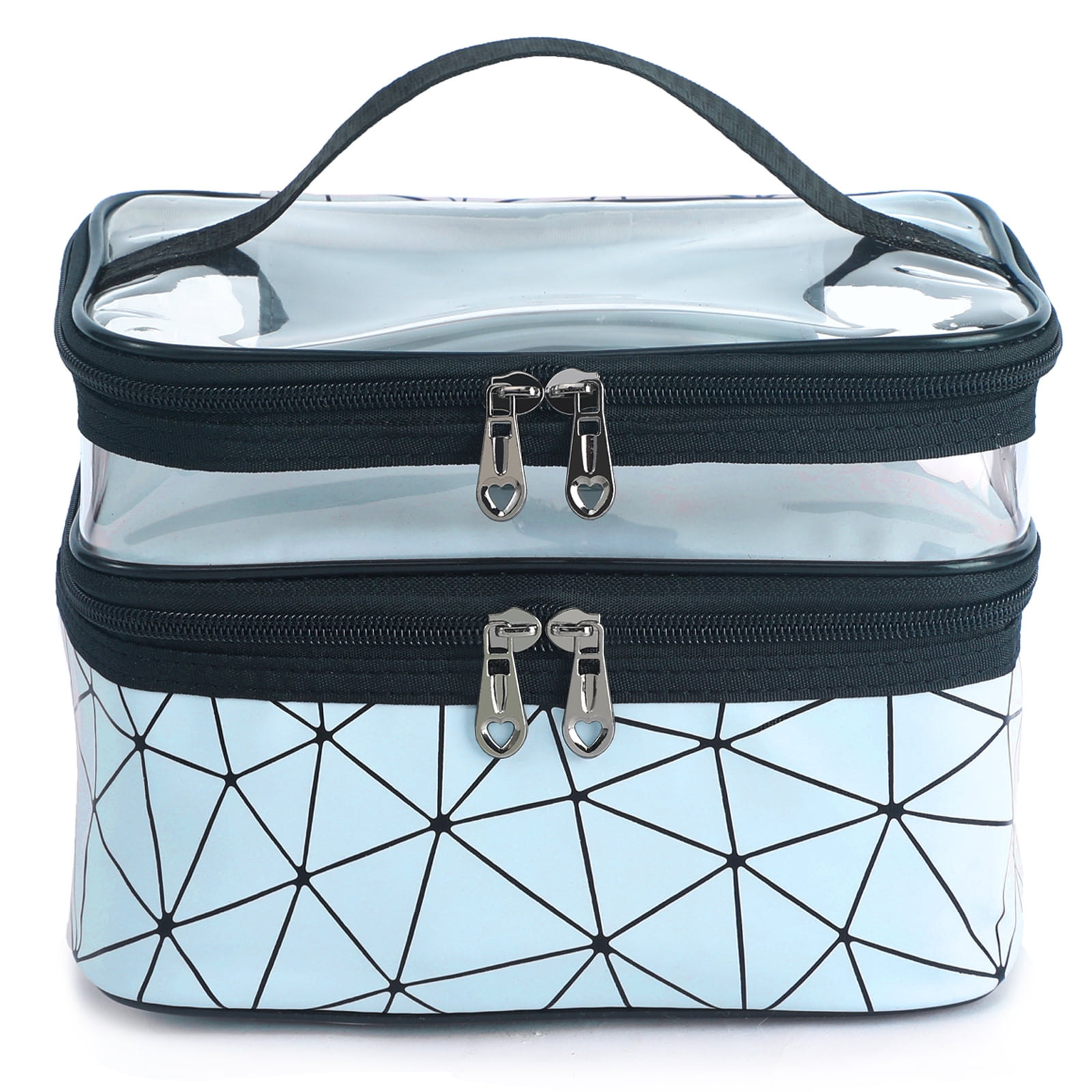 Meiyuuo Makeup Bag Cosmetic Bag Travelling Double Layer Make Up Bag Organizer Medium Case for Women Girls Reusable Toiletry Bags(Blue) Blue - Image 6