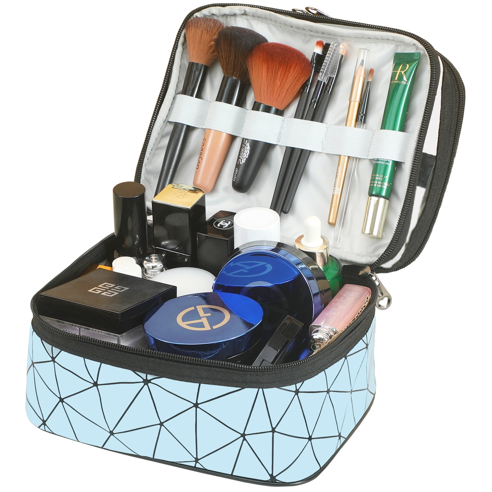 Meiyuuo Makeup Bag Cosmetic Bag Travelling Double Layer Make Up Bag Organizer Medium Case for Women Girls Reusable Toiletry Bags(Blue) Blue - Image 7