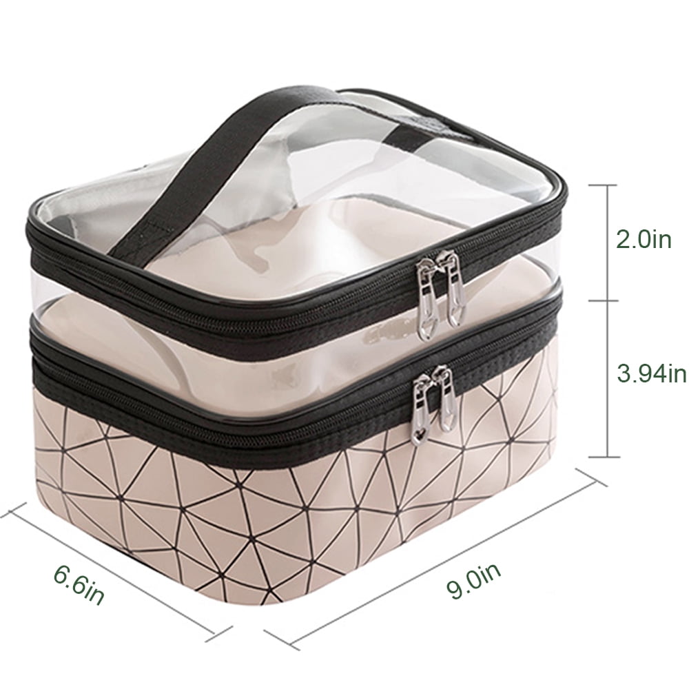 Meiyuuo Makeup Bag Cosmetic Bag Travelling Double Layer Make Up Bag Organizer Medium Case for Women Girls Reusable Toiletry Bags(Blue) Dark Black - Image 5