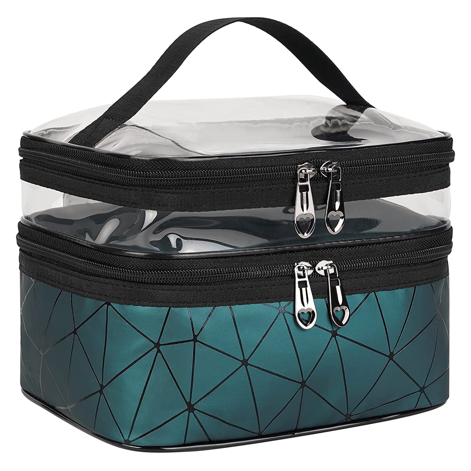 Meiyuuo Makeup Bag Cosmetic Bag Travelling Double Layer Make Up Bag Organizer Medium Case for Women Girls Reusable Toiletry Bags(Blue) Green - Image 1