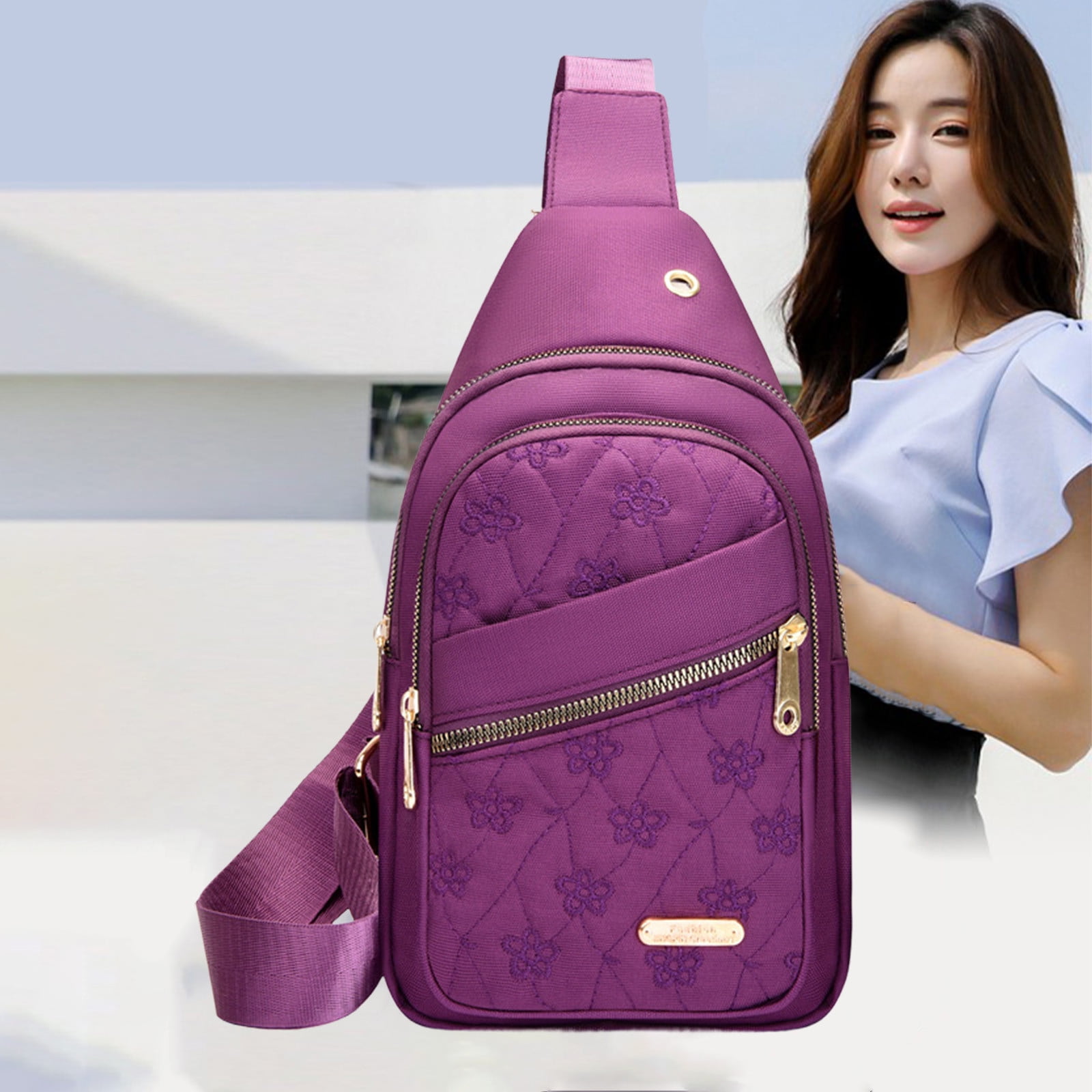 Suncoda Sling Bag for Women, Crossbody Sling Backpack Small Sling Bag Multipurpose Crossbody Shoulder Bag Travel Hiking Backpack, Sling Bag for Men #5-Purple - Image 1