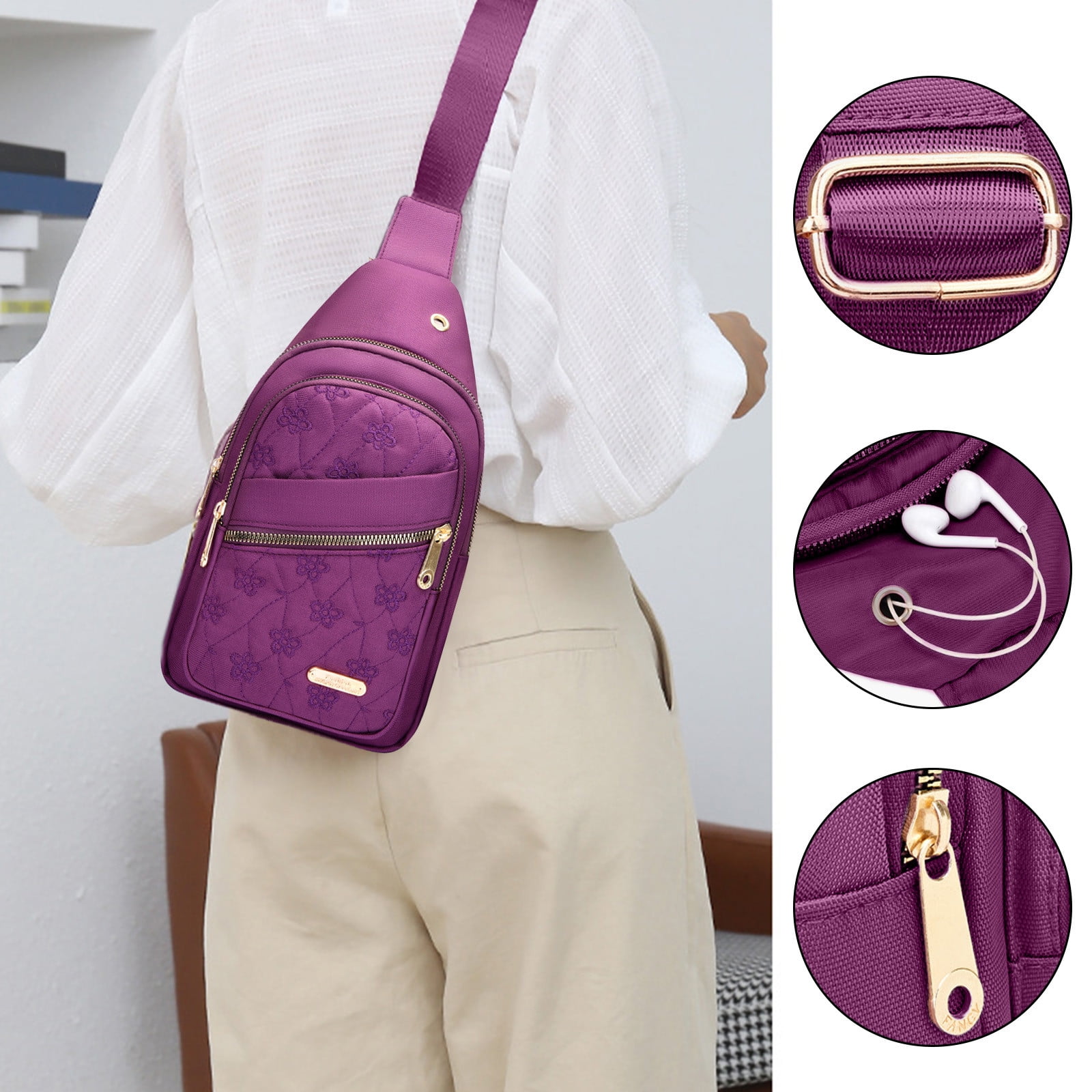 Suncoda Sling Bag for Women, Crossbody Sling Backpack Small Sling Bag Multipurpose Crossbody Shoulder Bag Travel Hiking Backpack, Sling Bag for Men #5-Purple - Image 4