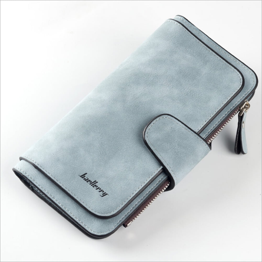 Women Lady Leather Trifold Card Wallet Clutch Checkbook Handbag Zip Purse Card Phone Holder Long Design Lady Fashion Wallets One Size Blue - Image 1