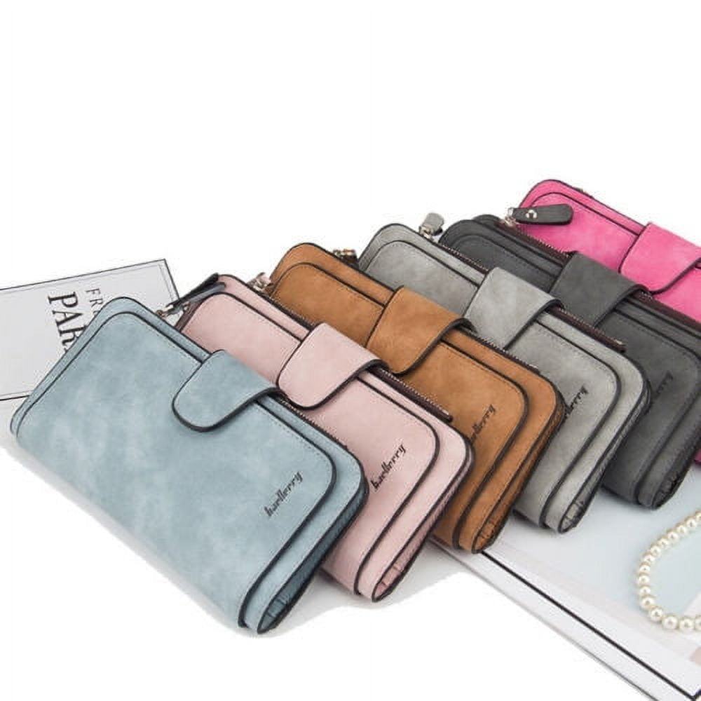 Women Lady Leather Trifold Card Wallet Clutch Checkbook Handbag Zip Purse Card Phone Holder Long Design Lady Fashion Wallets One Size Blue - Image 3