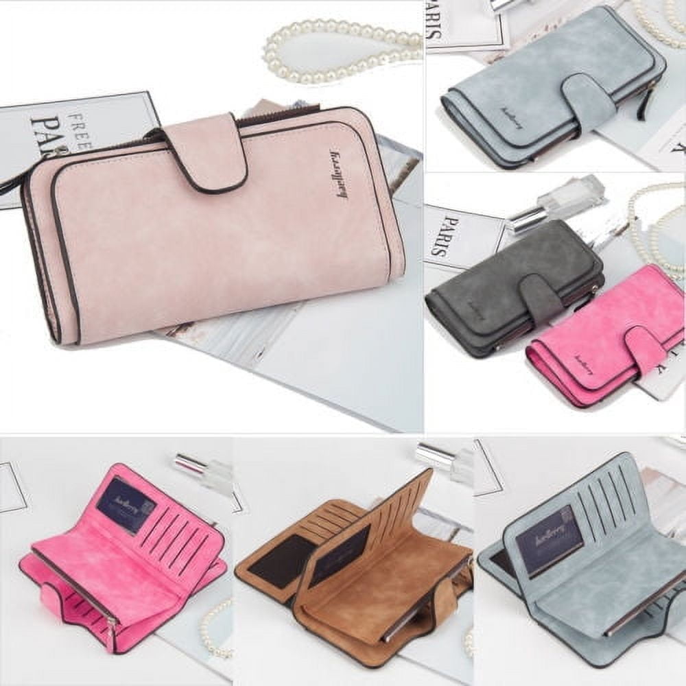 Women Lady Leather Trifold Card Wallet Clutch Checkbook Handbag Zip Purse Card Phone Holder Long Design Lady Fashion Wallets One Size Blue - Image 4