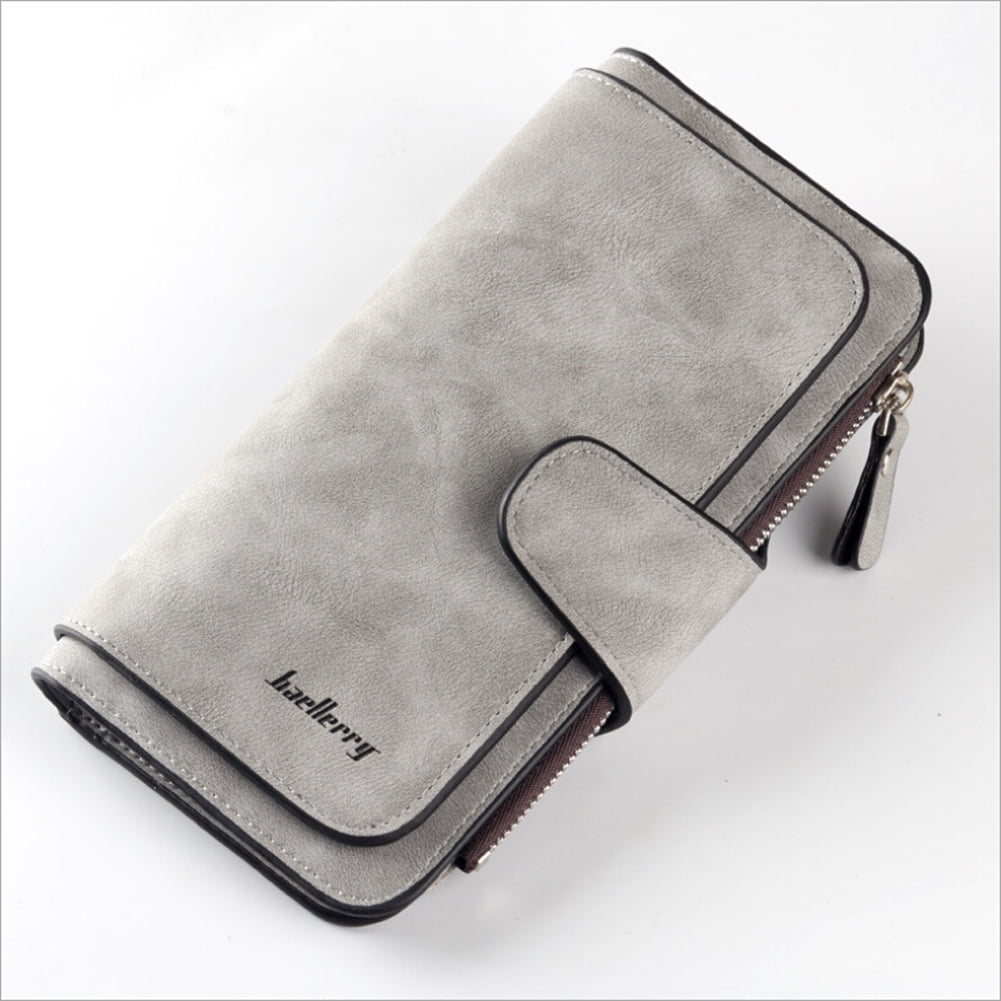 Women Lady Leather Trifold Card Wallet Clutch Checkbook Handbag Zip Purse Card Phone Holder Long Design Lady Fashion Wallets One Size Gray - Image 1