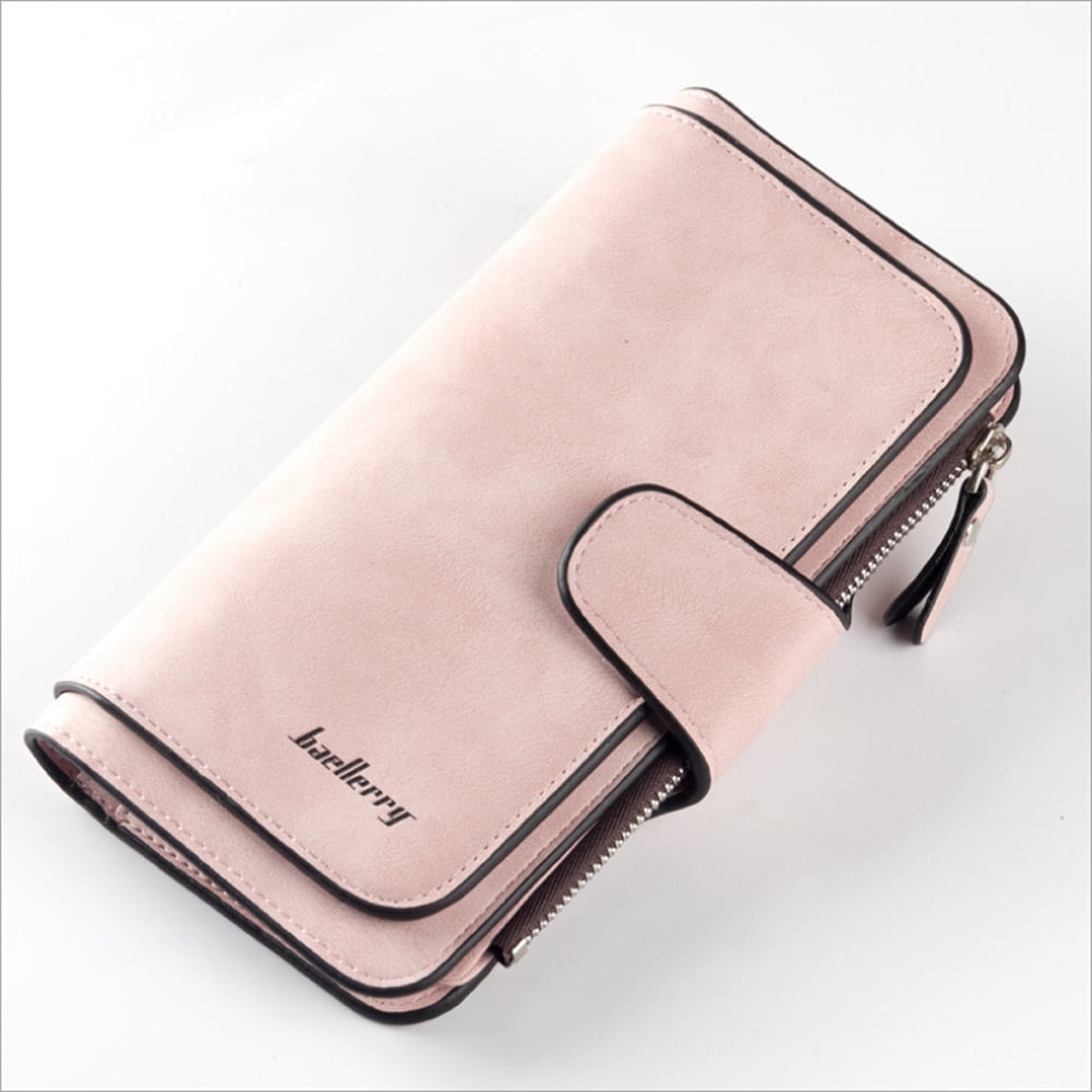 Women Lady Leather Trifold Card Wallet Clutch Checkbook Handbag Zip Purse Card Phone Holder Long Design Lady Fashion Wallets One Size Pink - Image 1